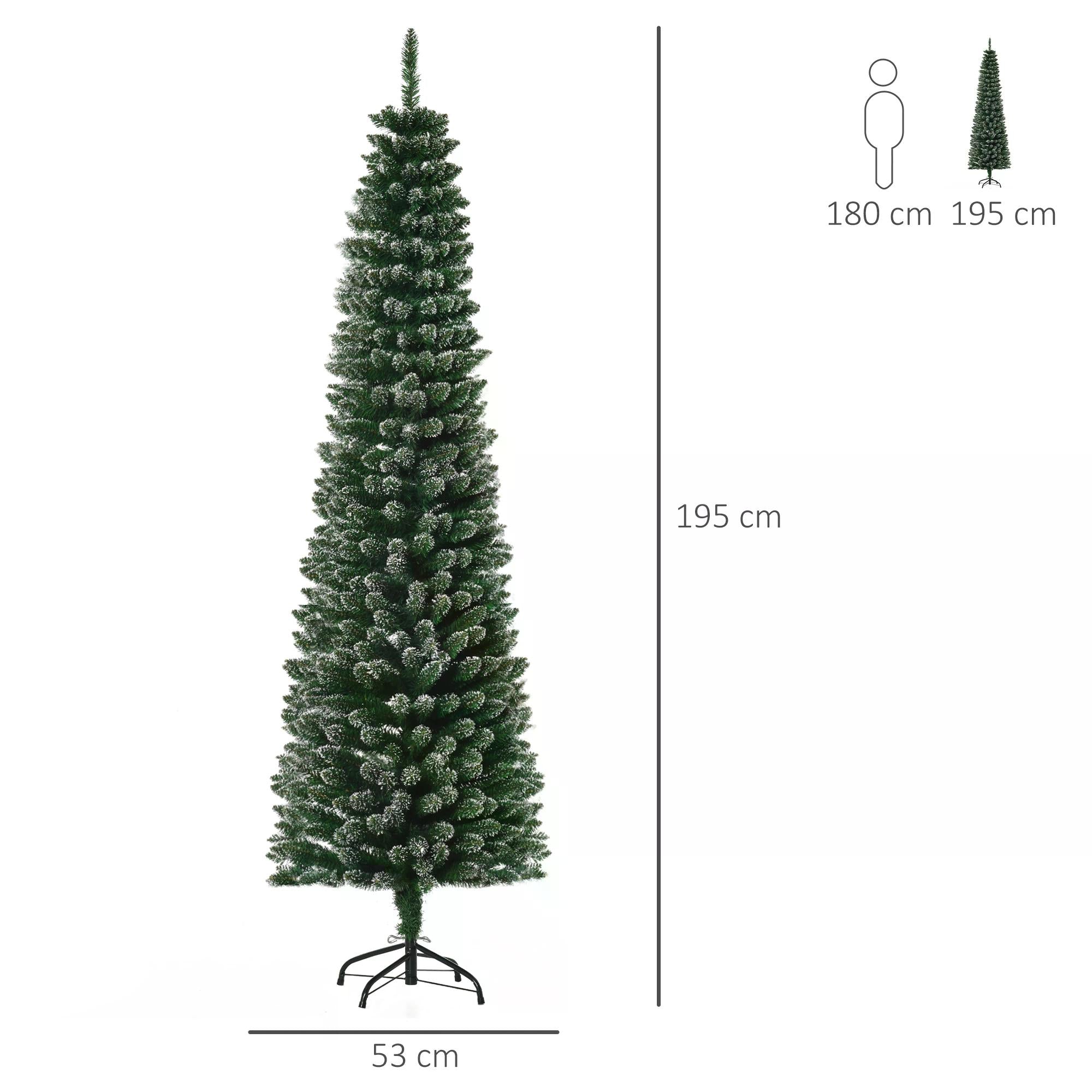 6.5FT Artificial Snow Dipped Christmas Tree Xmas Pencil Tree Holiday Home Indoor Decoration with Foldable Black Stand, Green