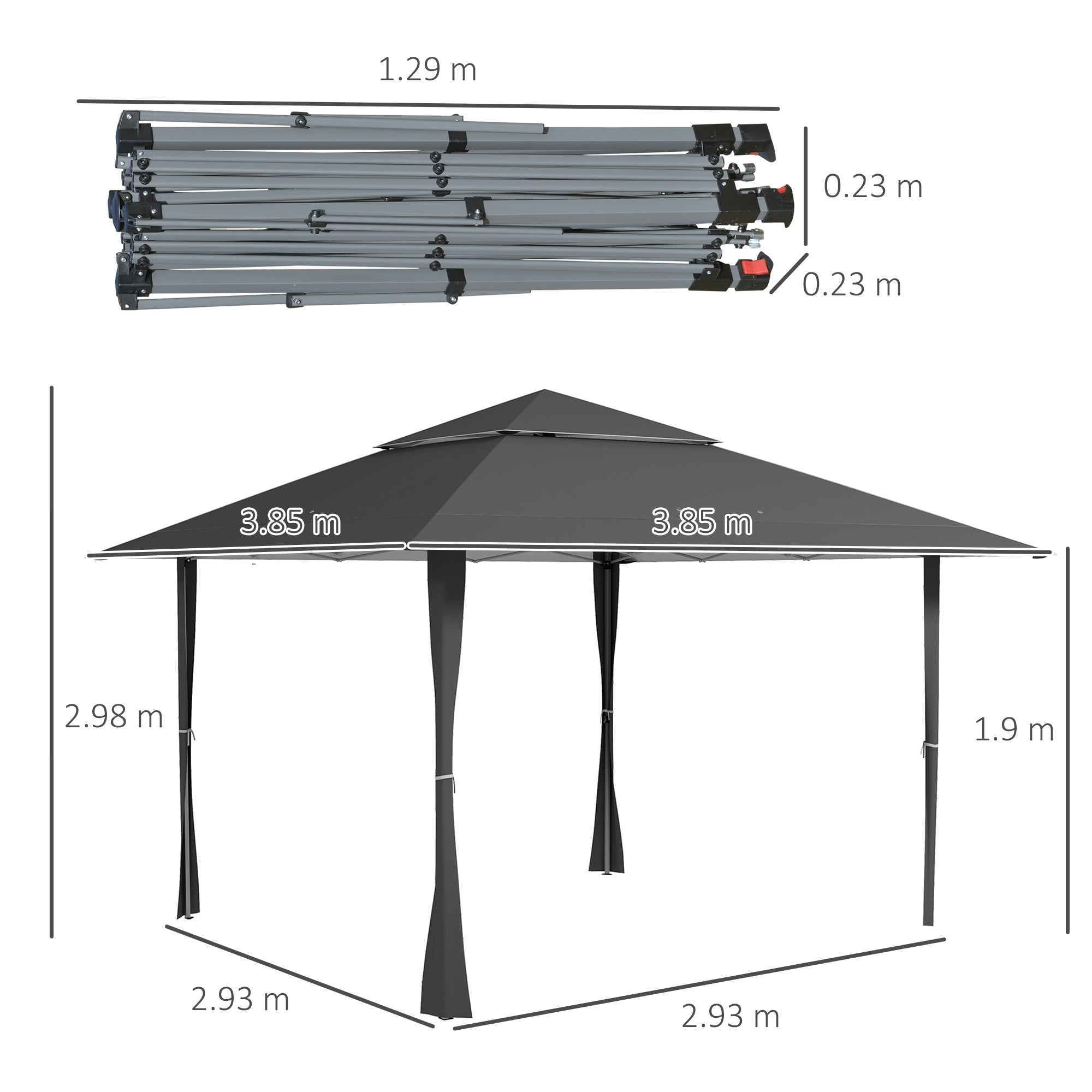 4 x 4m Pop-up Gazebo Double Roof Canopy Tent with UV Proof, Roller Bag & Adjustable Legs Outdoor Party, Steel Frame, Dark Grey