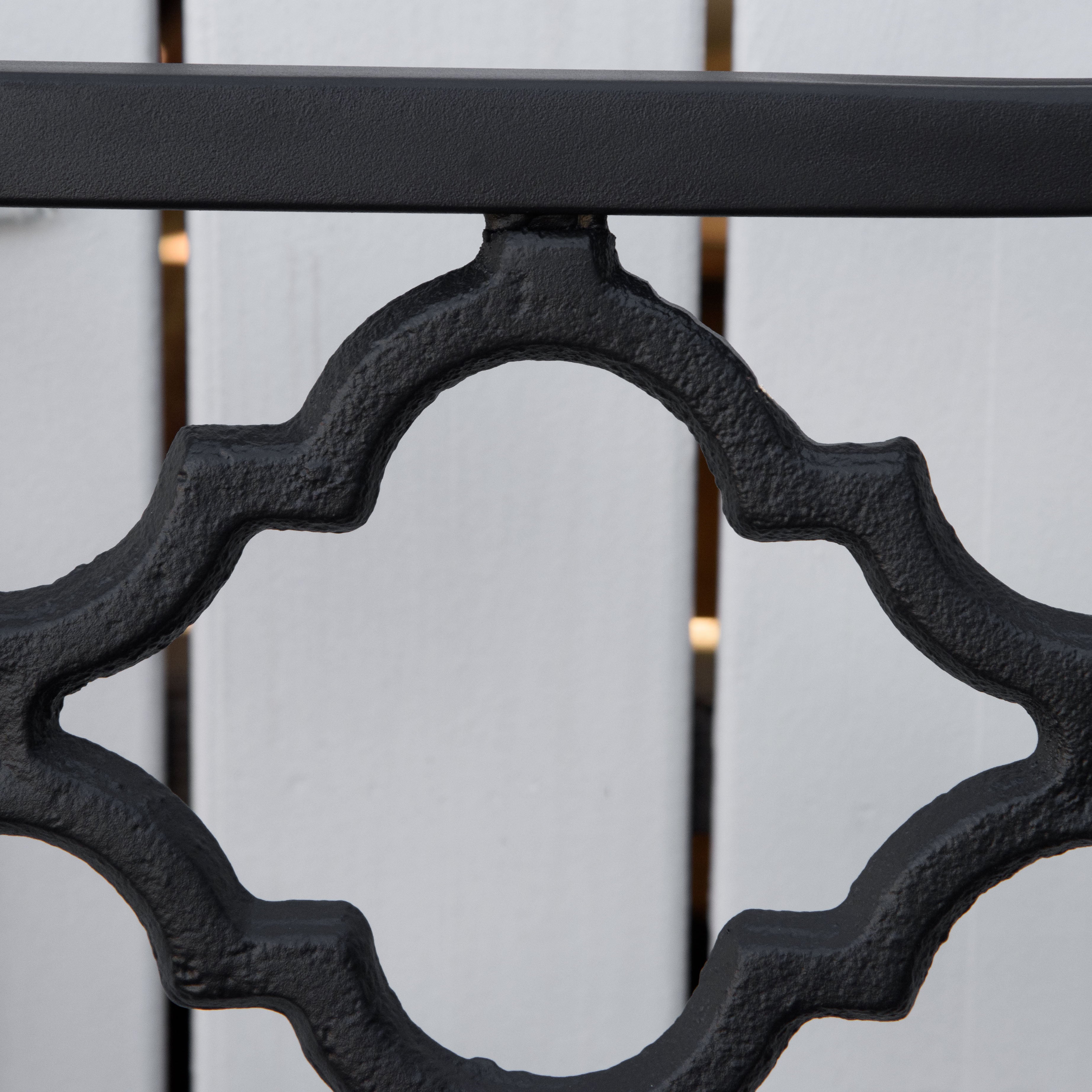 2 Seater Cast Iron Garden Bench with Armrest - Matte Black