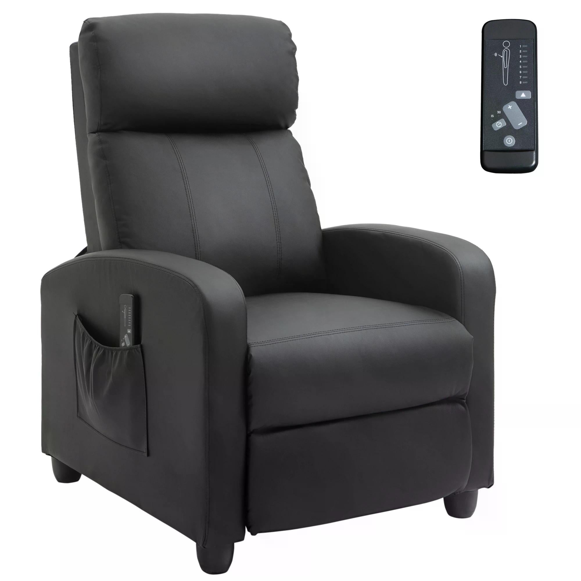 Recliner Sofa Chair PU Leather Massage Armcair w/ Footrest and Remote Control for Living Room, Bedroom, Home Theater, Black