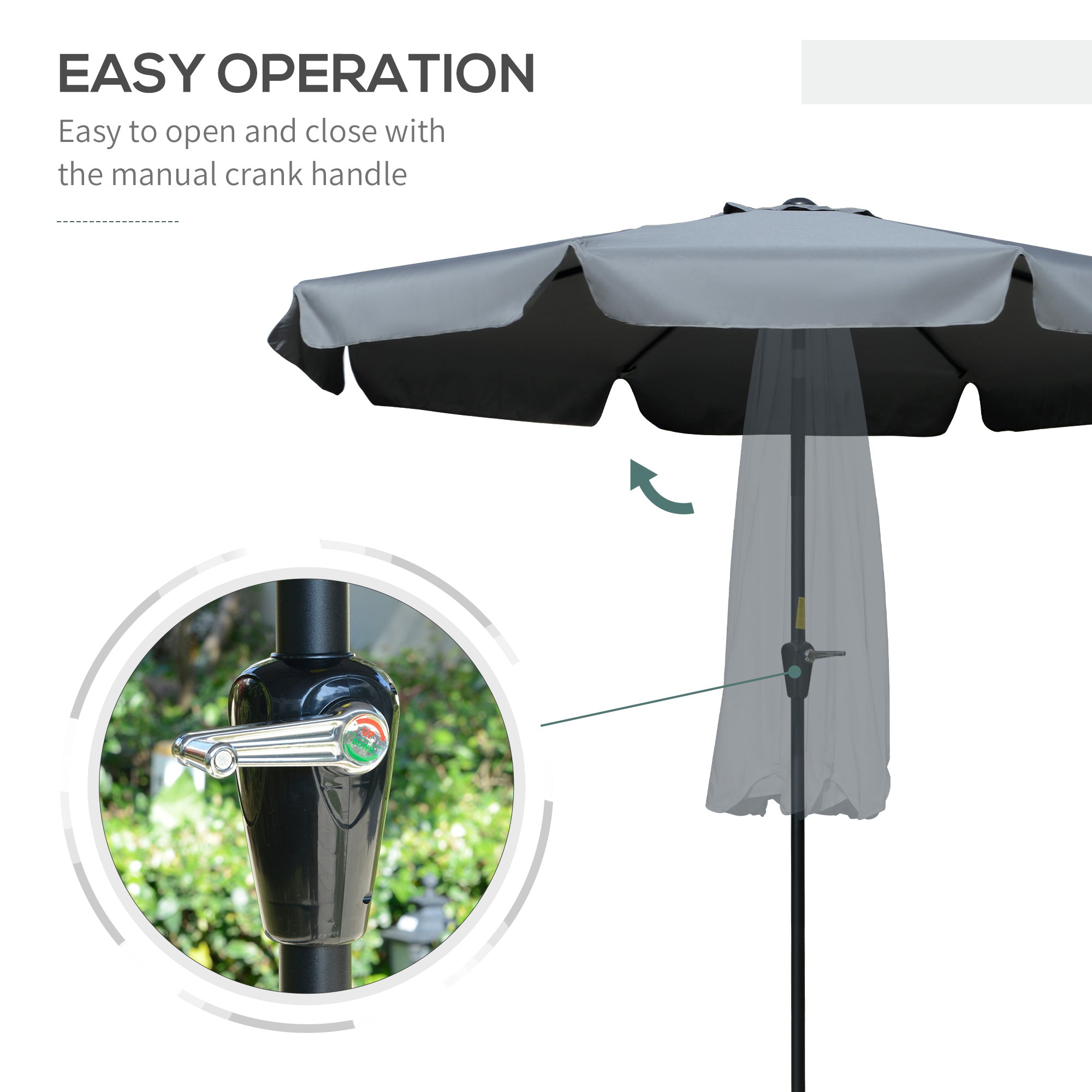 2.66m Patio Umbrella with Ruffles and Crank Handle - Charcoal Grey