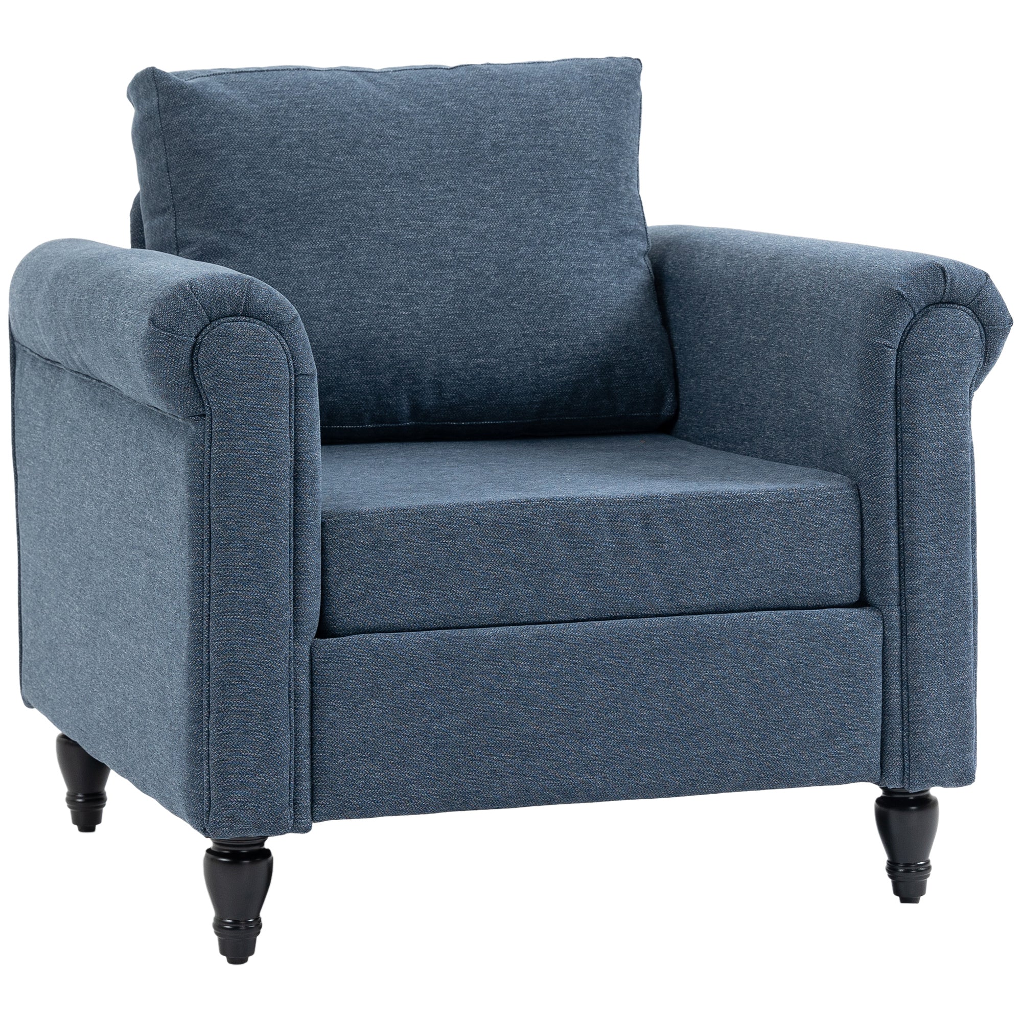 Vintage Accent Chair, Tufted Upholstered Lounge Armchair Single Sofa Chair with Rubber Wood Legs, Rolled Arms, Dark Blue