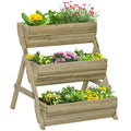 3 Tier Raised Wooden Garden Planter Box Kit with Drainage Holes - Green