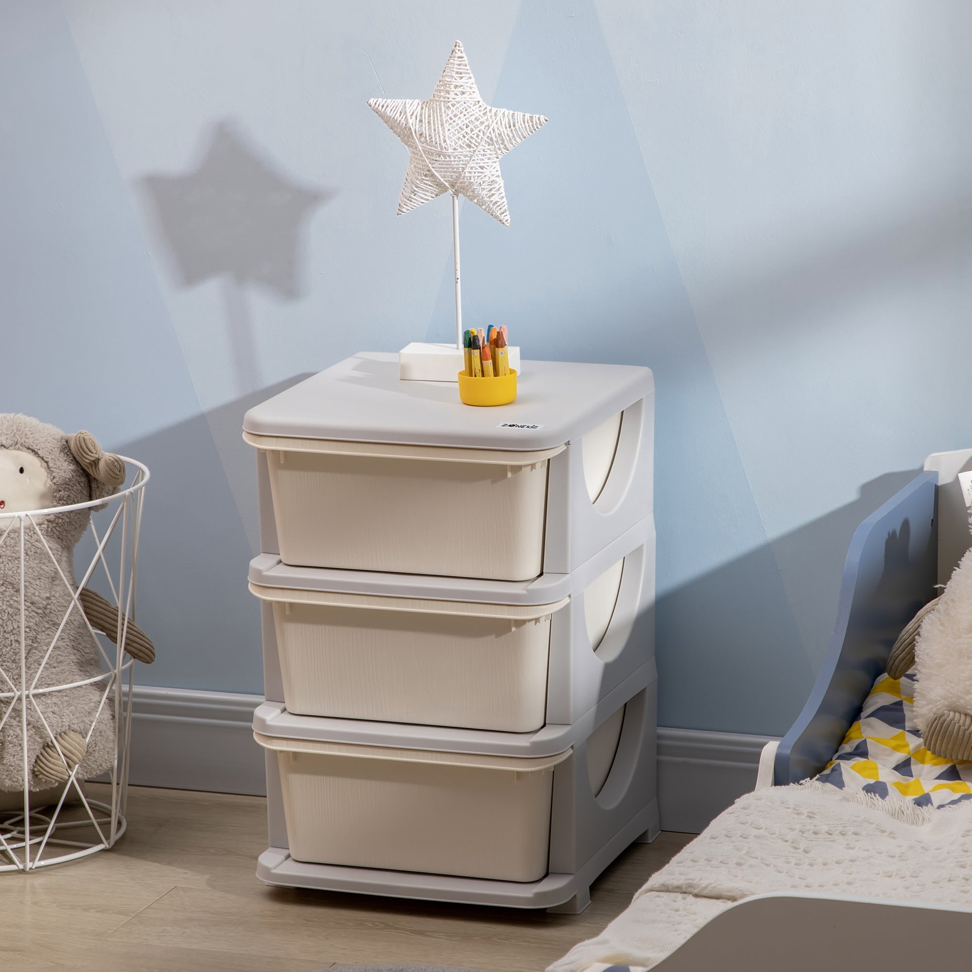 Kids Storage Units with Drawers 3 Tier Chest Vertical Dresser Tower Toy Organiser for Nursery Playroom Kindergarten White