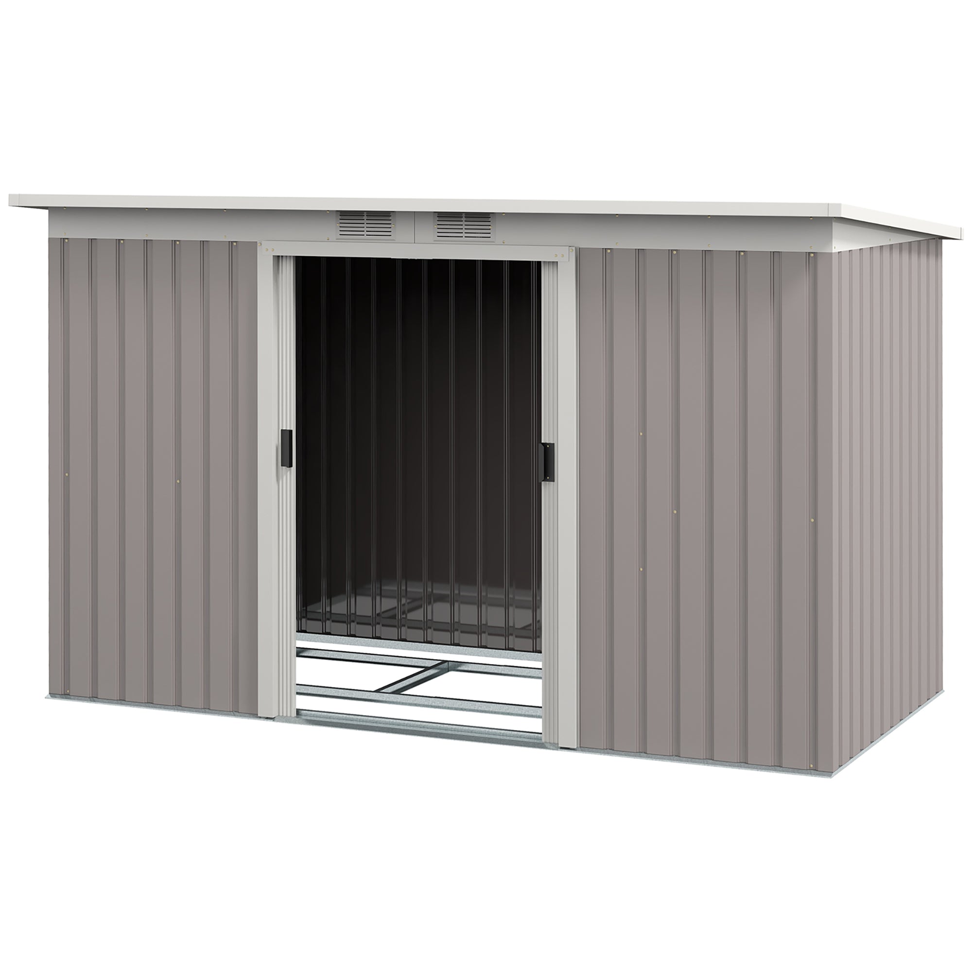 Corrugated Garden Metal Storage Shed Outdoor Equipment Tool Box with Kit Ventilation Doors 9x 4FT Light Grey