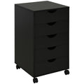 5 Drawer Mobile Vertical Filing Cabinet with Wheels for Home Office - Black