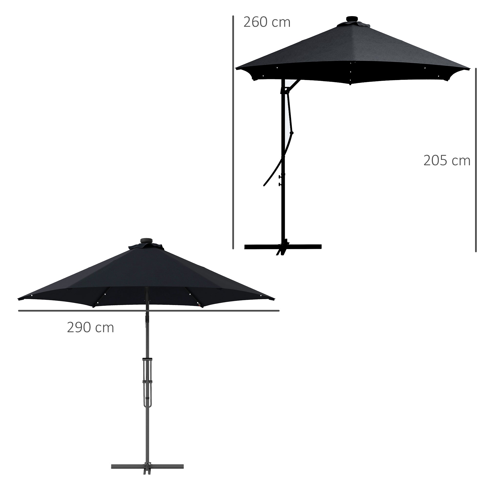 3(m) Garden Parasol Cantilever Umbrella with Solar LED, Cross Base and Waterproof Cover, Black