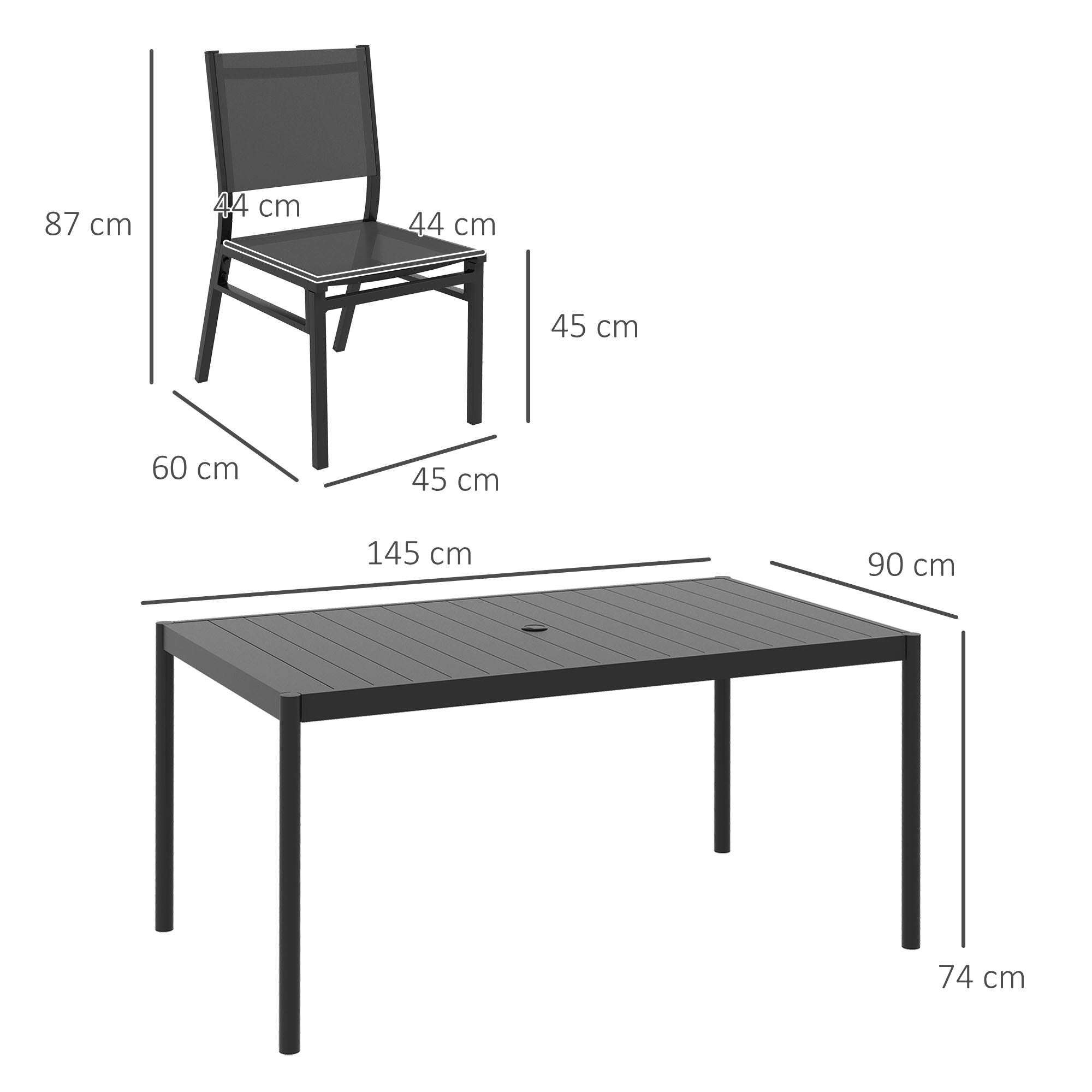 Seven-Piece Steel Dining Set, with Aluminium-Top Table