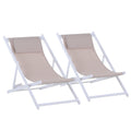 Set of 2 Folding Aluminium Garden Deck Chairs with Pillow - White