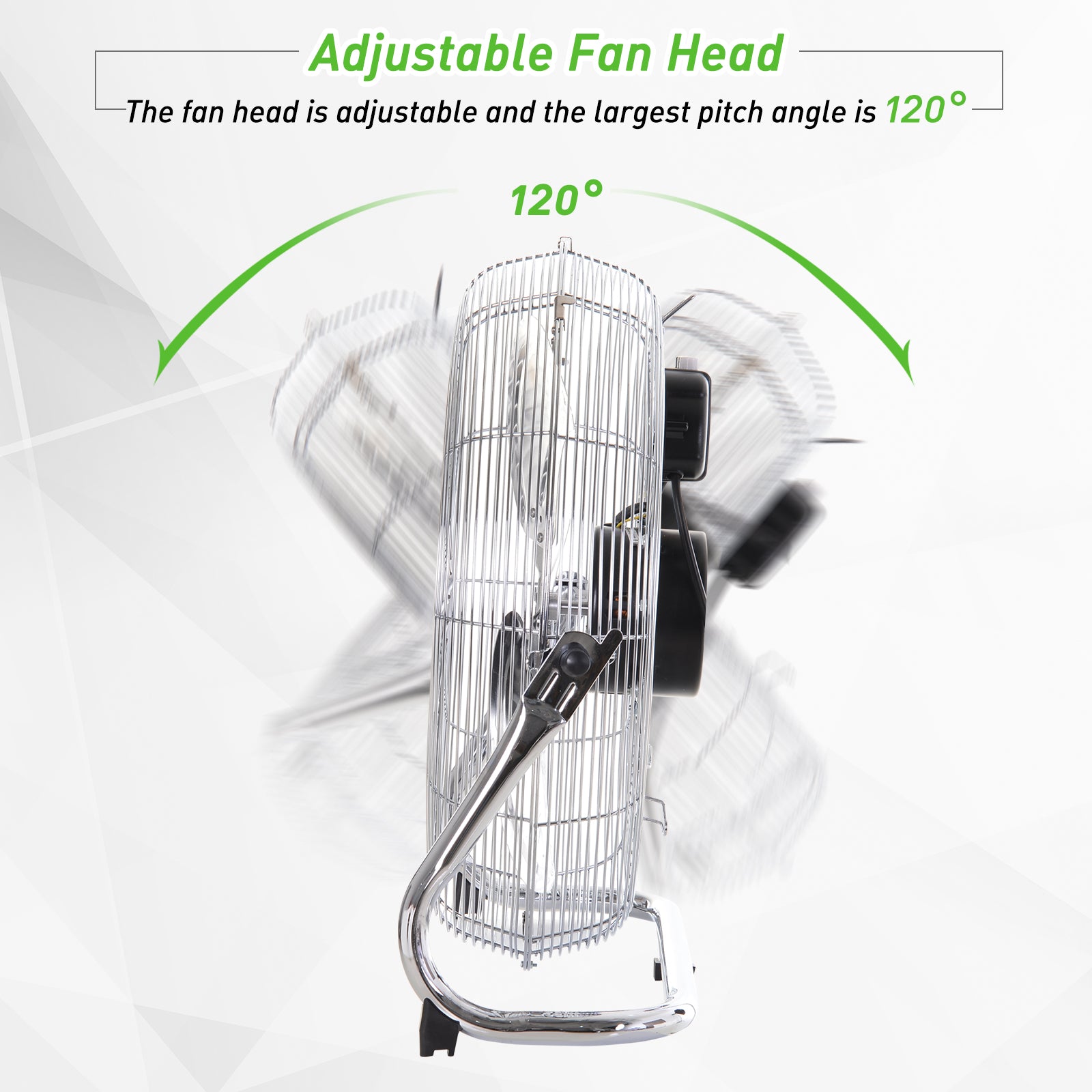 20" Chrome Metal Floor Standing Fan with Tilting, High Velocity, 3 Speed, Portable Gym Fan for Home Office, Silver