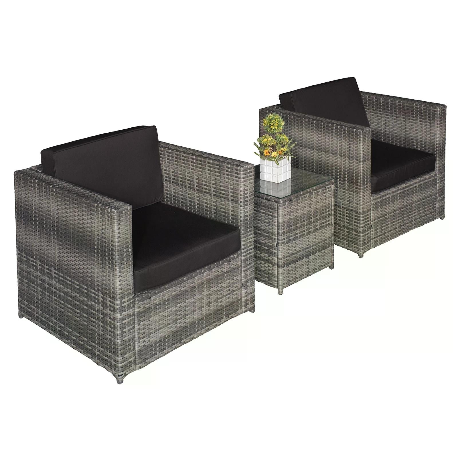 2 Seater Rattan Garden Furniture Sofa Furniture Set W/Cushions, Steel Frame-Grey