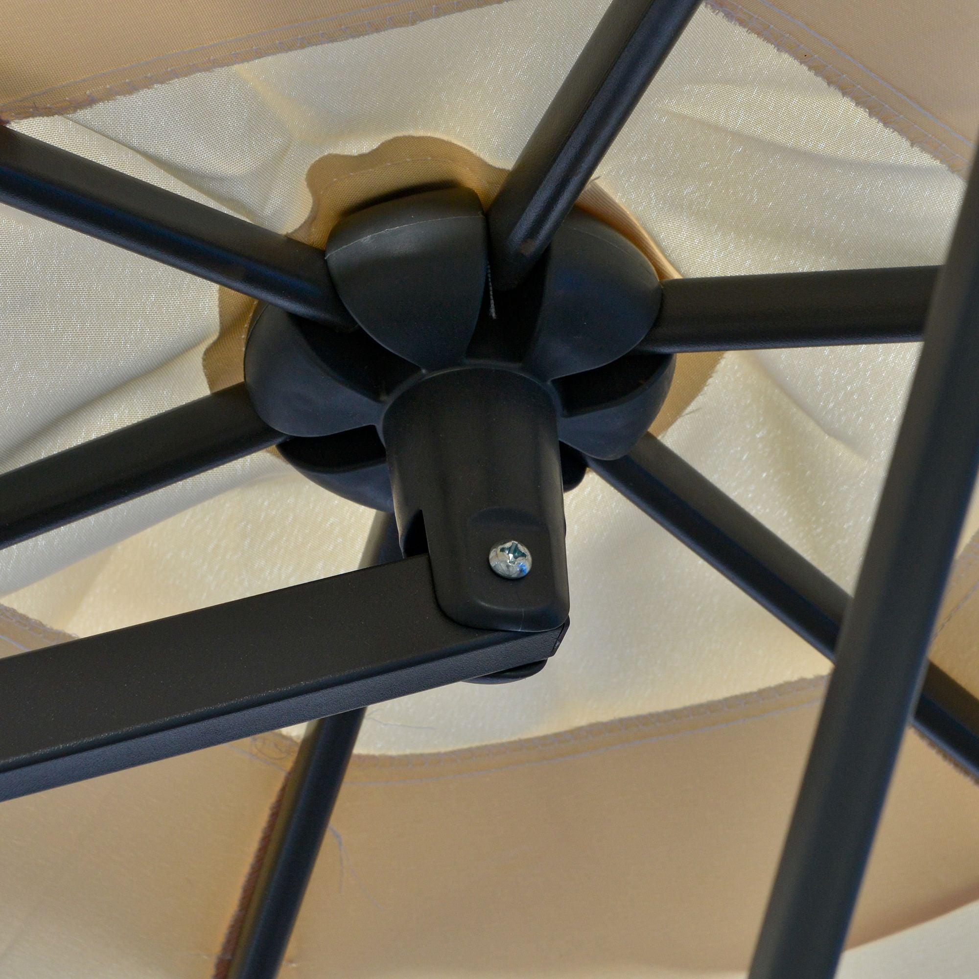 3m Cantilever Patio Parasol with Easy Lever Crank, Cross Base & 6 Metal Ribs - Cream White