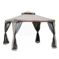 Outdoor Garden Gazebo Tent with 2 Tier Roof and Netting - Taupe