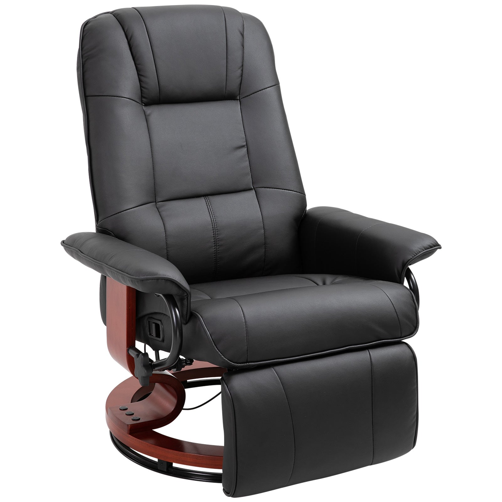 Manual Recliner Chair Armchair Sofa with Faux Leather Upholstered Wooden Base for Living Room Bedroom, Black