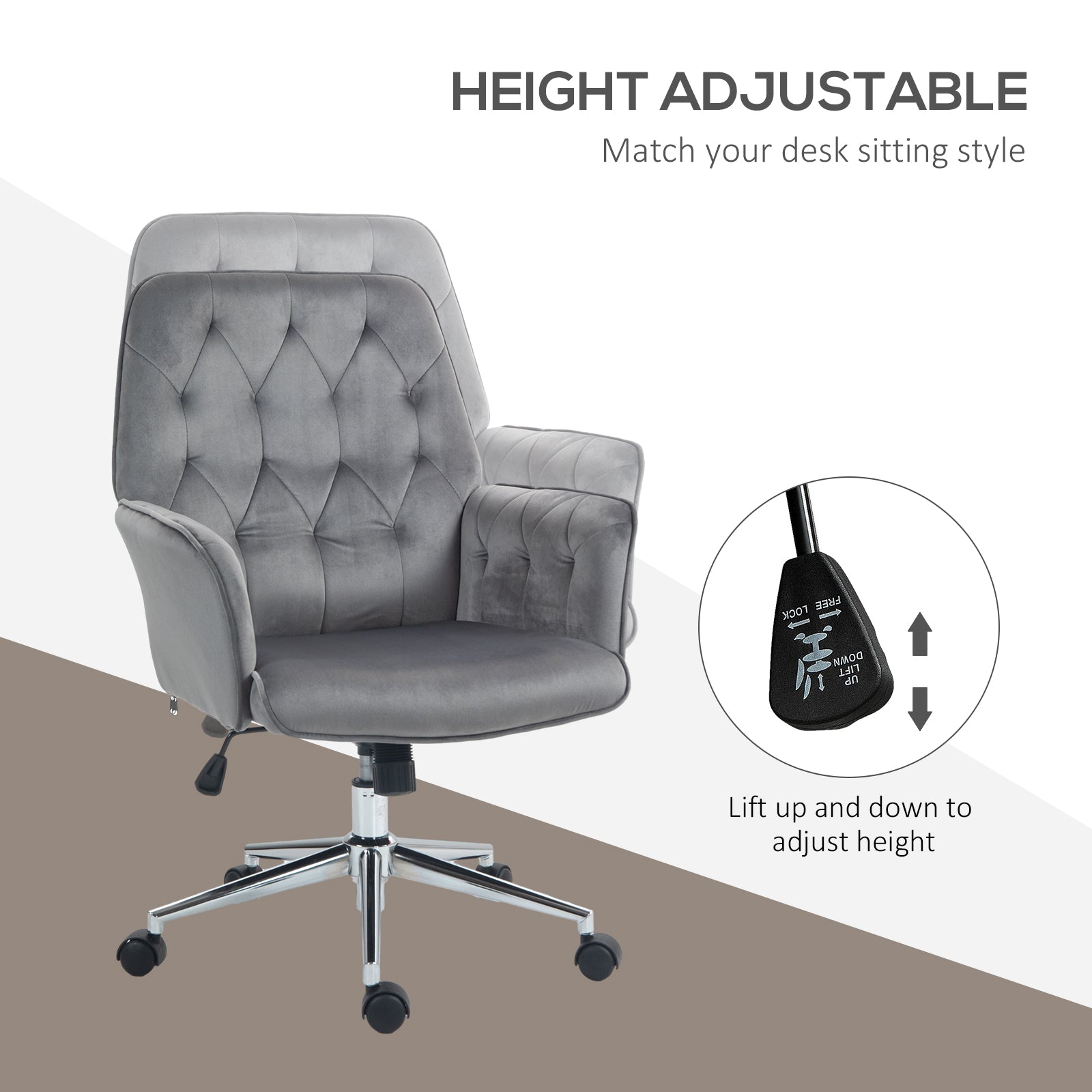 Linen Computer Chair with Armrest, Modern Swivel Chair with Adjustable Height, Dark Grey