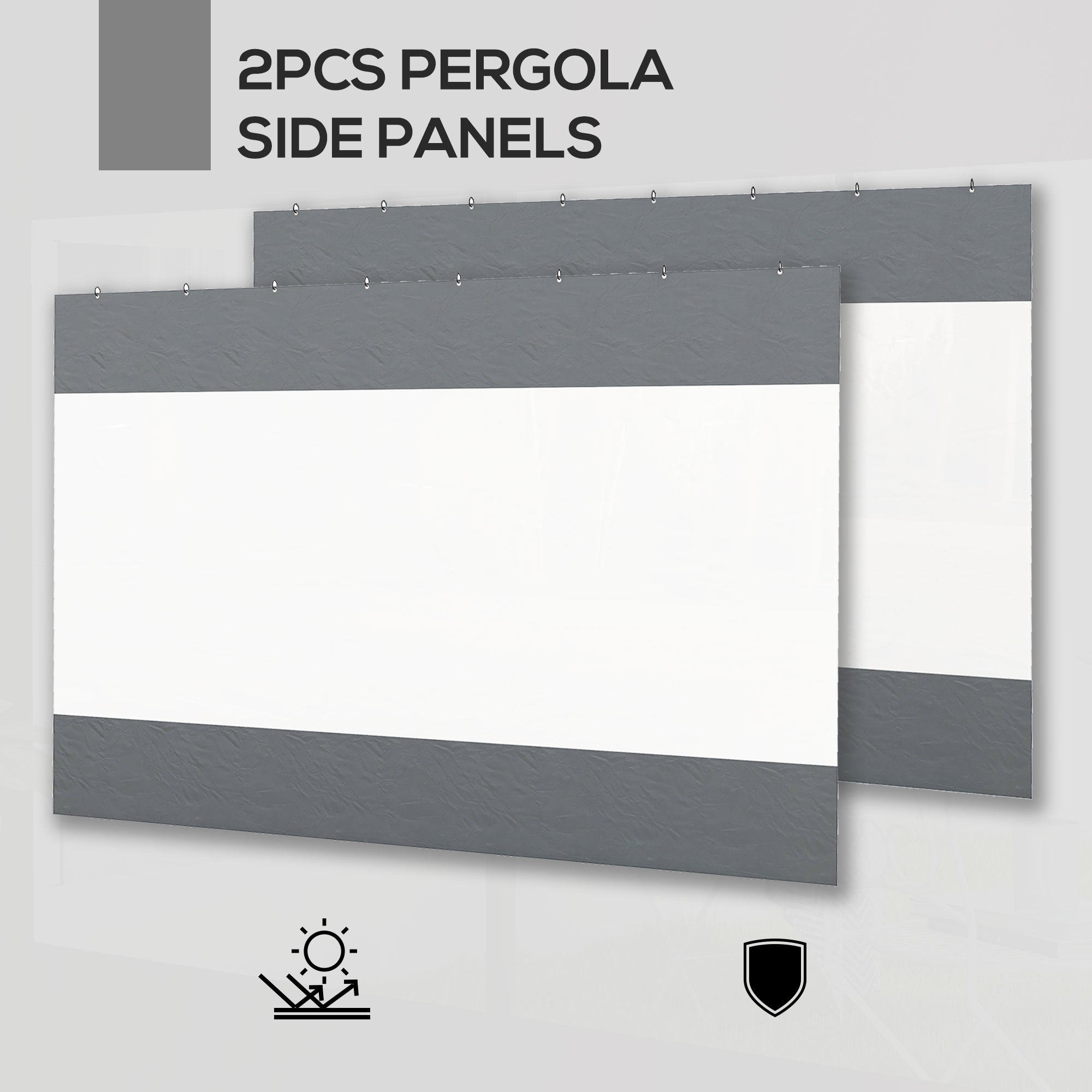 Set of 2 Pergola Side Panels with Large Window - Grey Polyester