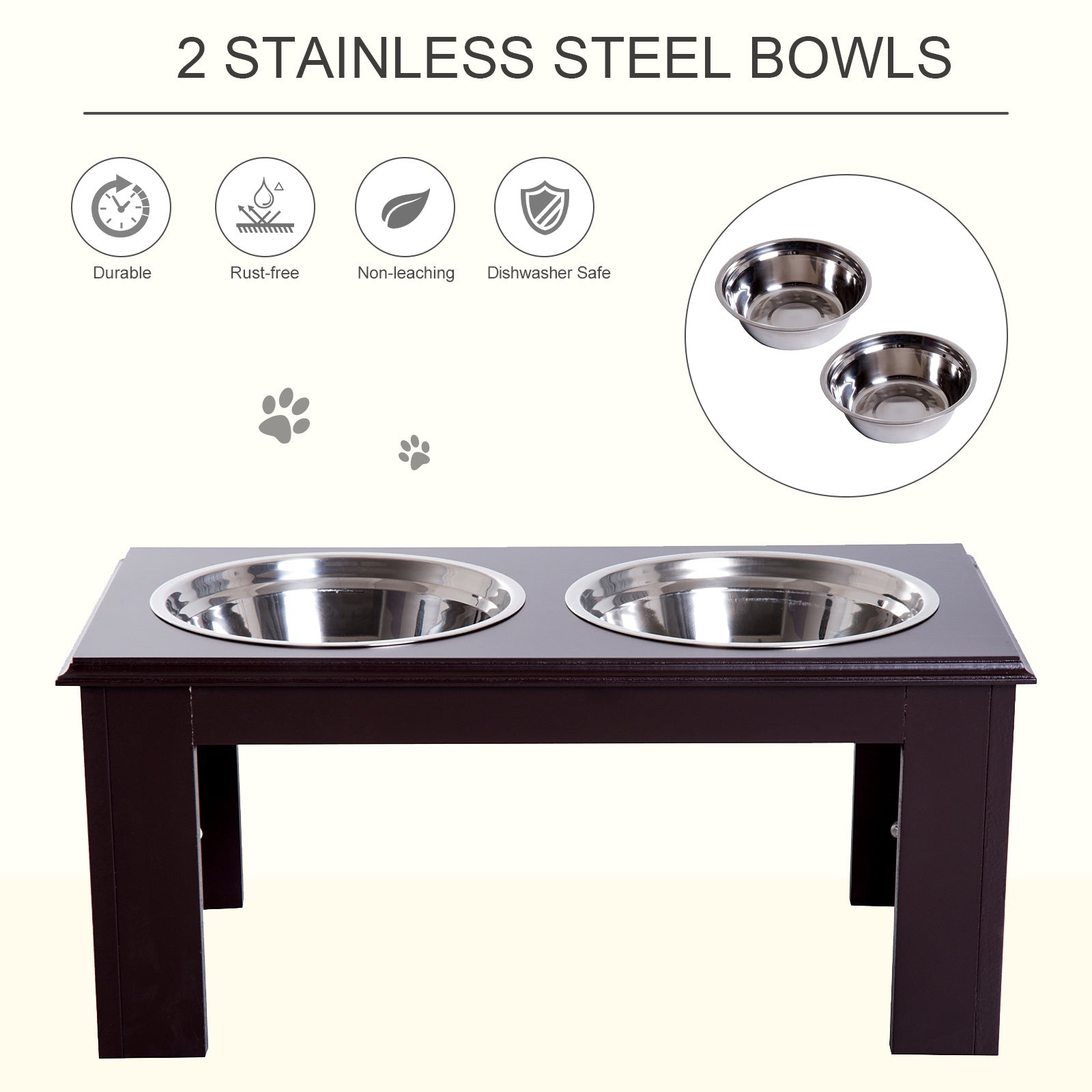 Stainless Steel Pet Feeder, 58.4Lx30.5Wx25.4H cm-Brown