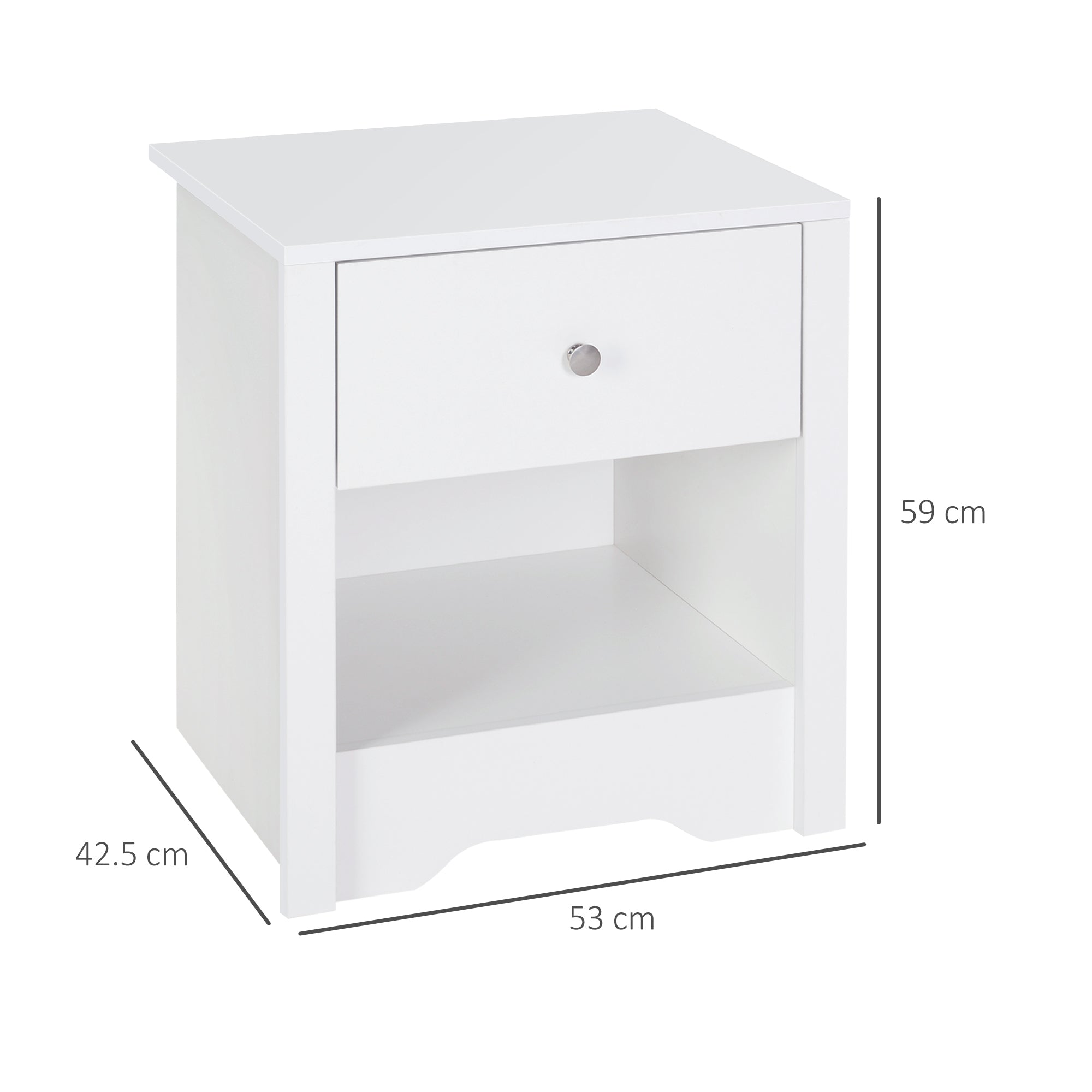 Modern Bedside Table, Nightstand with Drawer Shelf, End Table for Living room, Bedroom, Set of 2, White