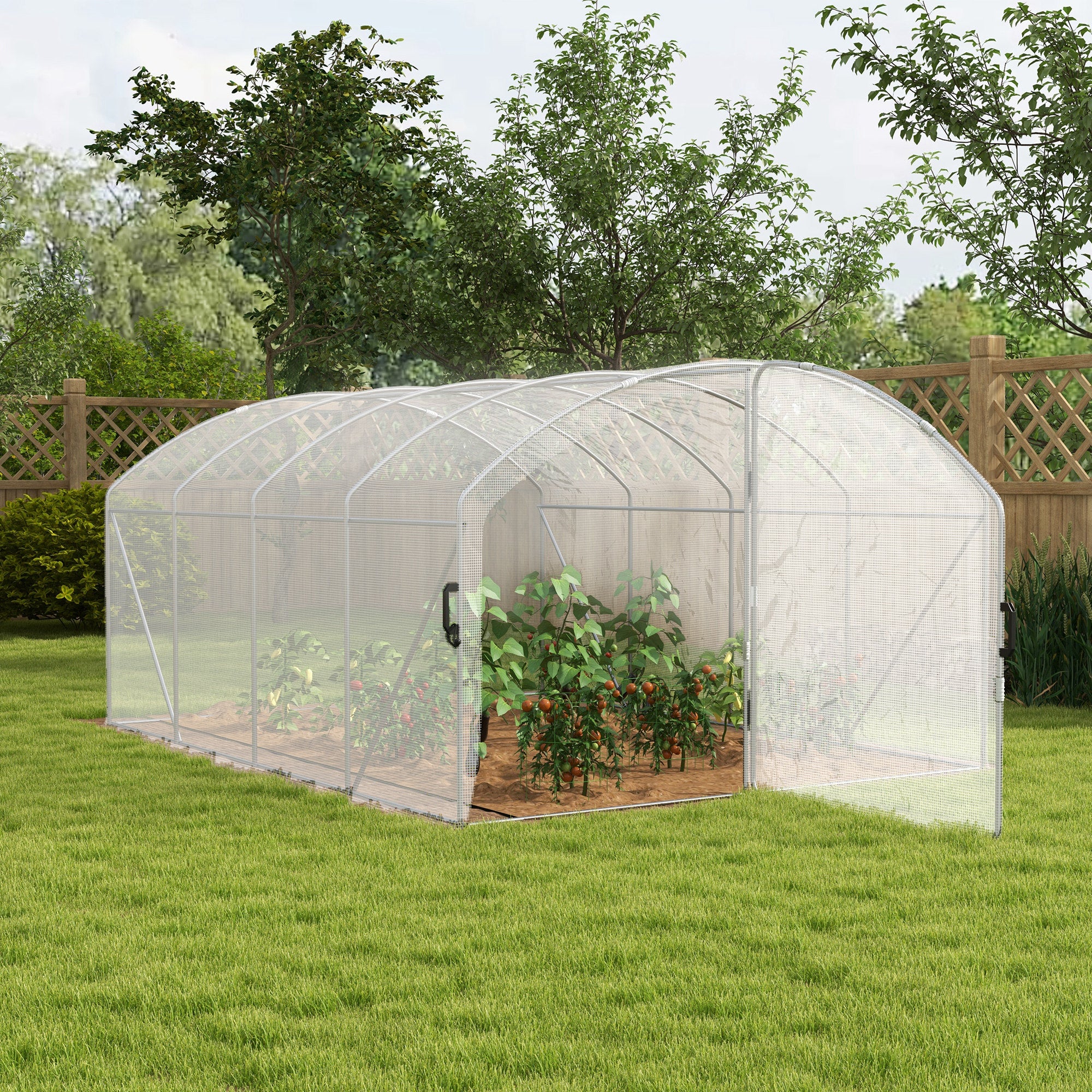 Polytunnel Greenhouse Walk-in Grow House with UV-resistant PE Cover, Door, Galvanised Steel Frame, 4 x 3 x 2m, White