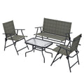 4 Piece Patio Furniture Set with Foldable Breathable Mesh Seats - Mixed Brown