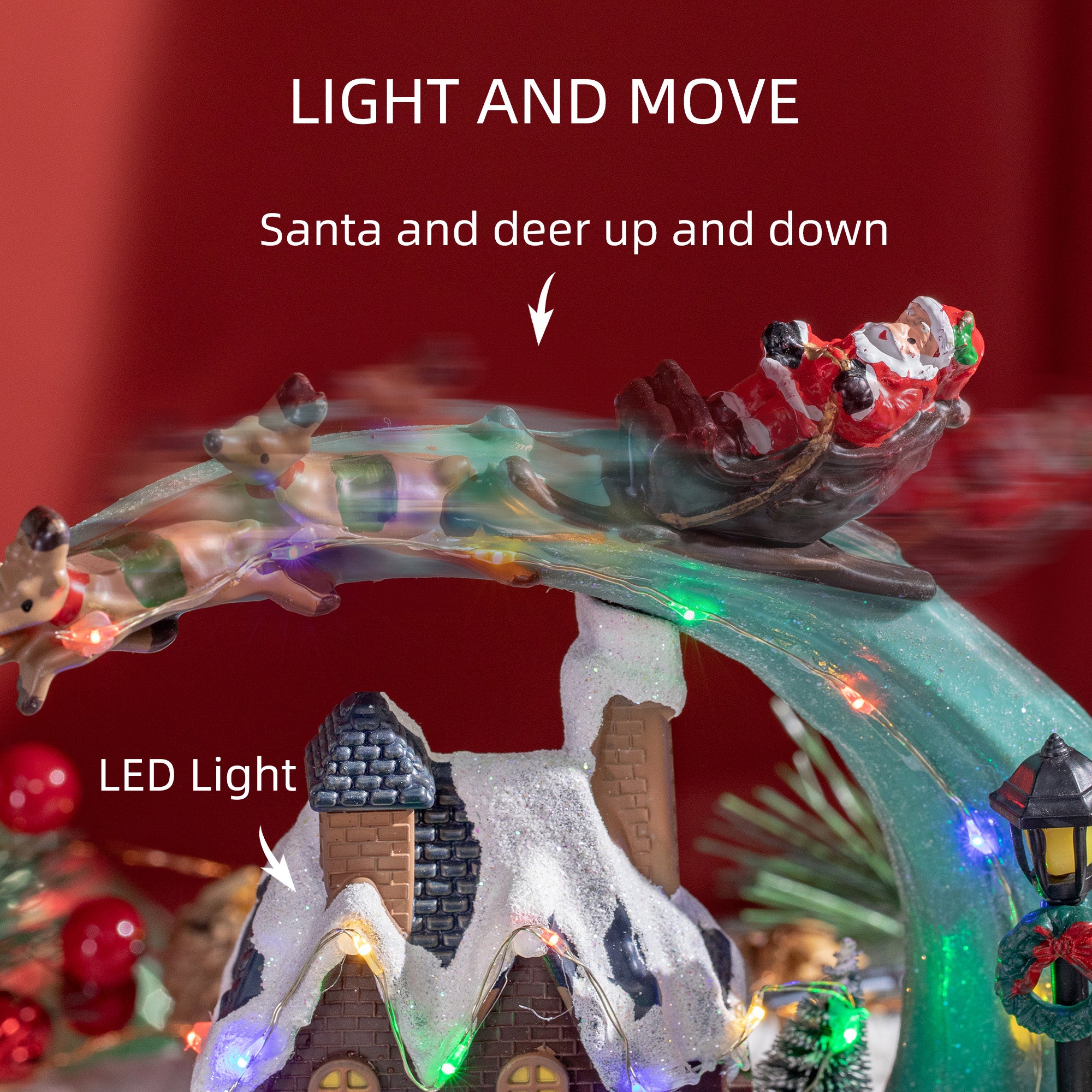 Fountain Christmas Village, Santa and Deer Animated Winter Wonderland Set with Multicoloured LED Light, Plug-In Christmas Decoration