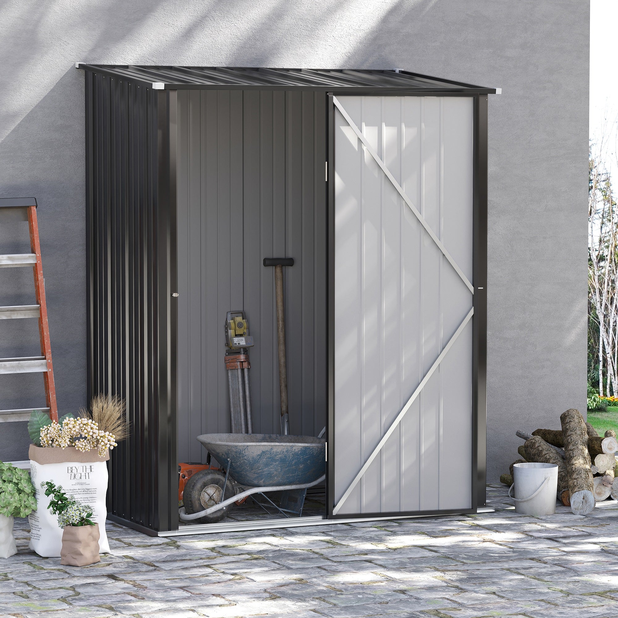 5.3ft x 3.1ft Outdoor Storage Shed, Garden Metal Storage Shed w/ Single Door for Backyard, Patio, Lawn, Charcoal Grey