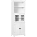 Freestanding 4-Door Kitchen Storage Cupboard with Adjustable Shelves and Glass Doors - White