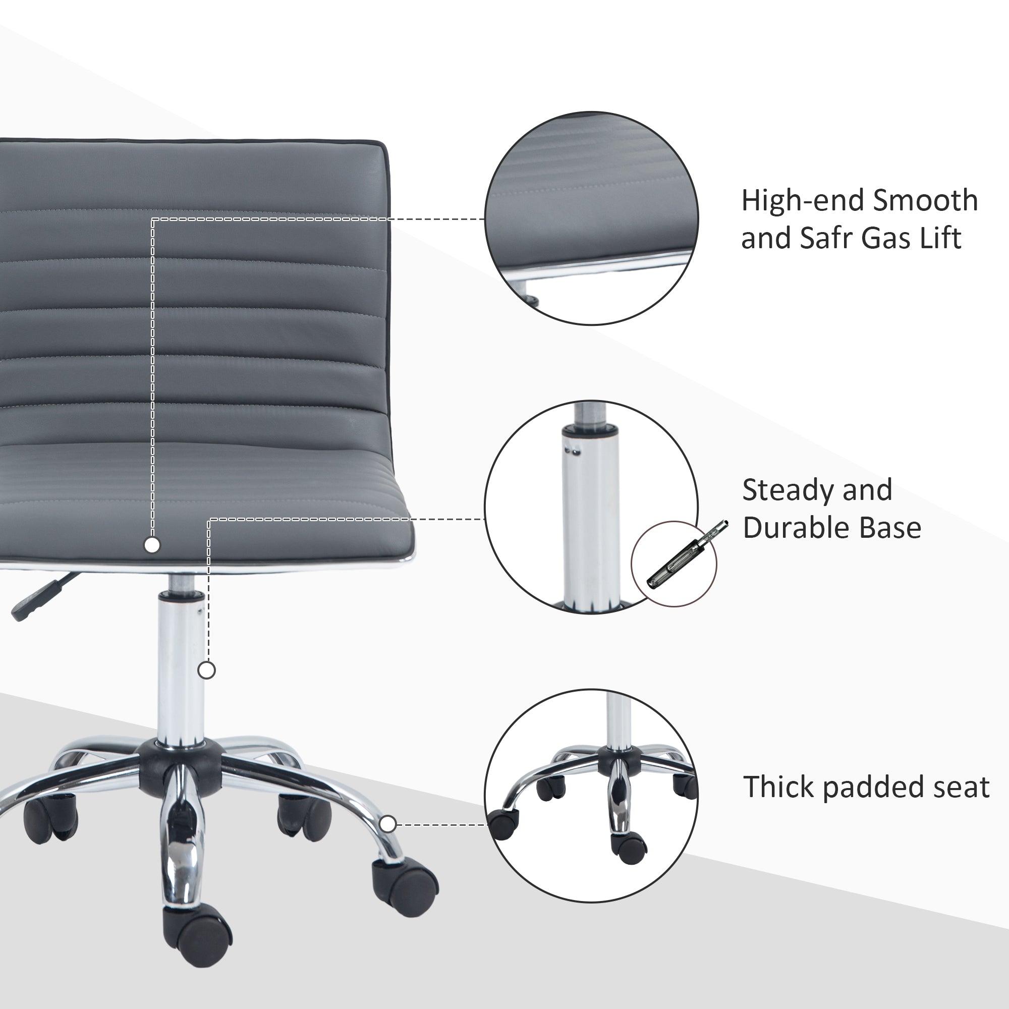 Adjustable Swivel Office Chair with Armless Mid-Back in PU Leather and Chrome Base - Dark Grey