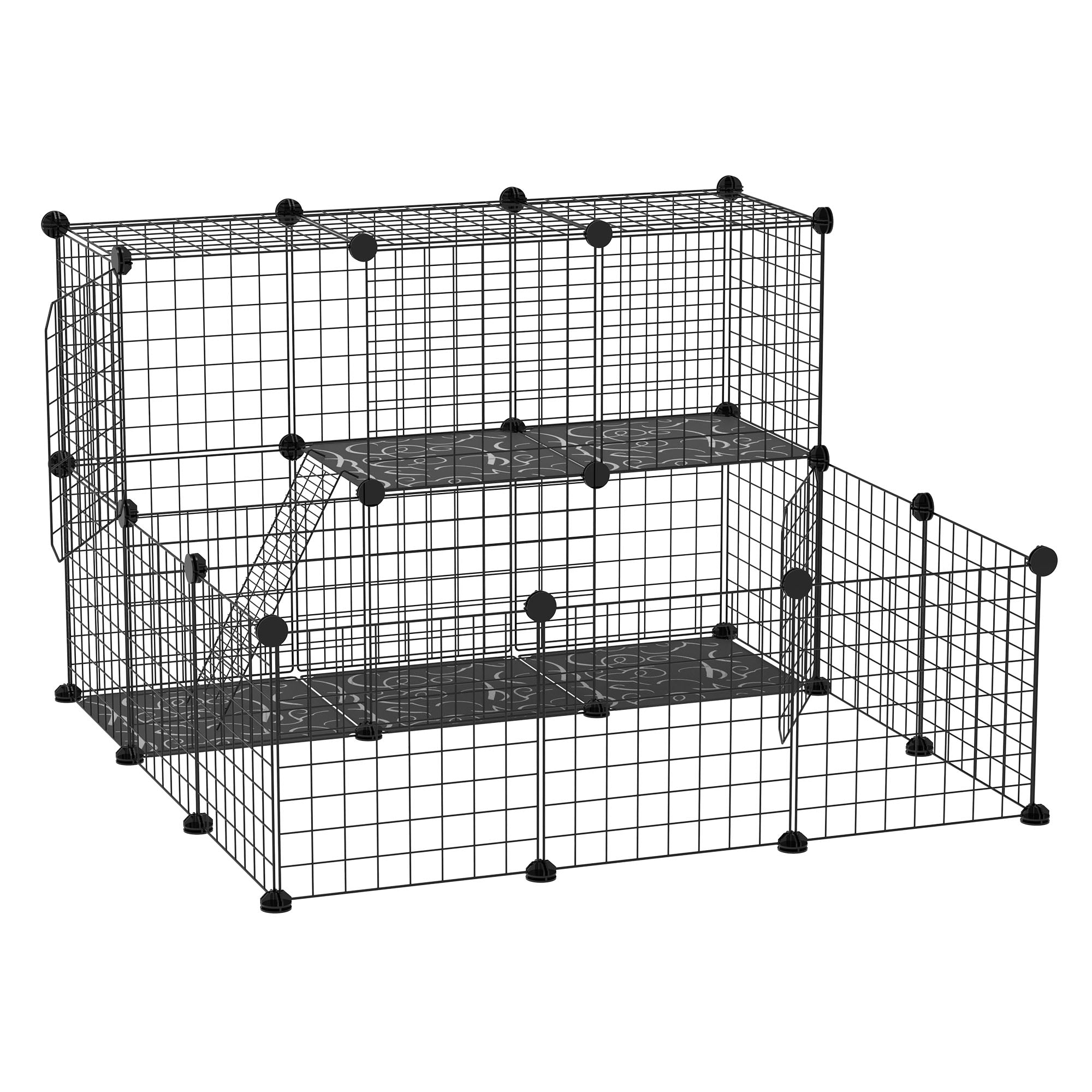 Pet Playpen w/ Door Customisable Fence for Guinea Pigs Hamsters Chinchillas Hedgehogs - Black