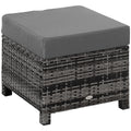 Rattan Footstool with Padded Cushion Outdoor Ottoman - Grey