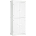 Freestanding Kitchen Cupboard with 4 Doors, 6-Tier and Adjustable Shelves - White