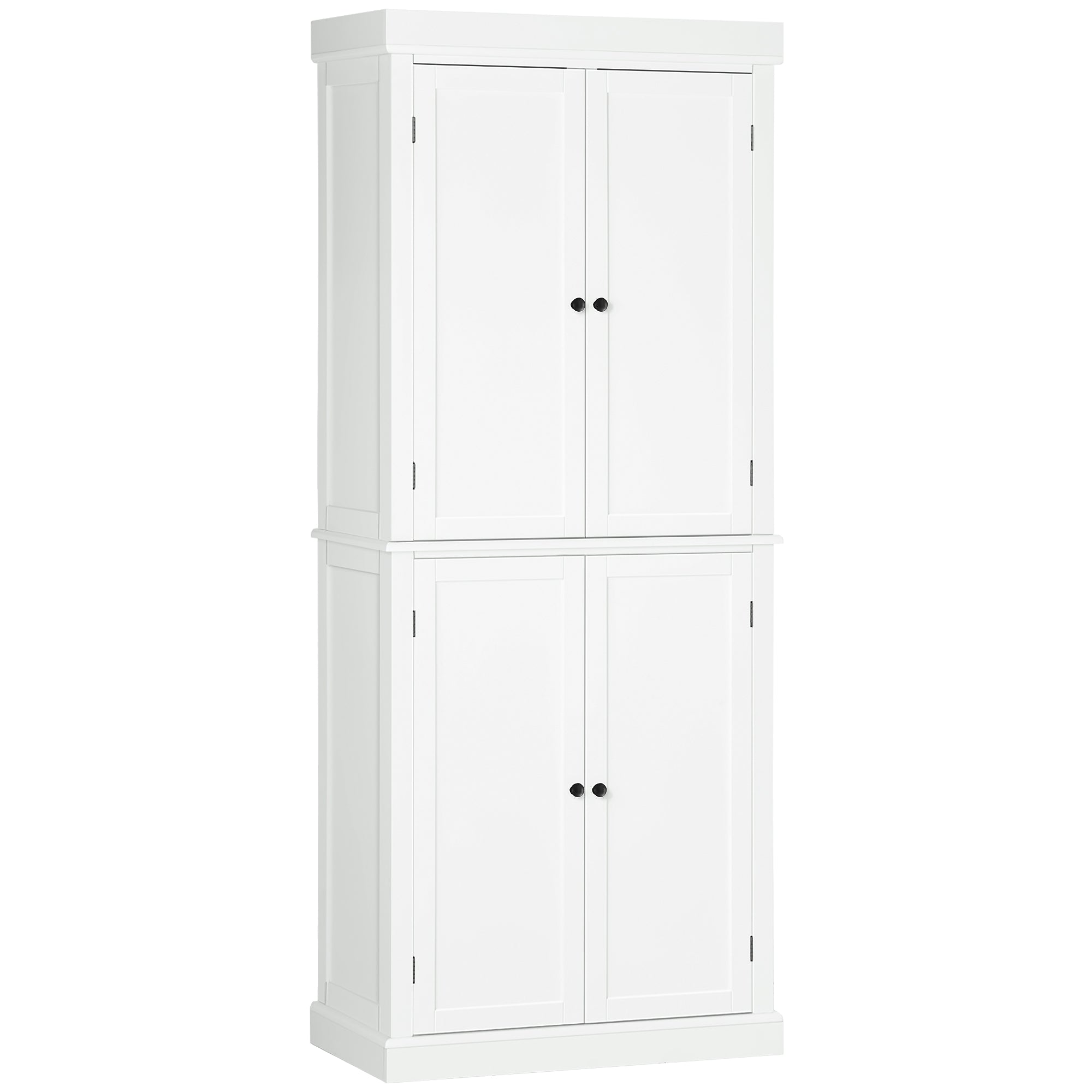 Freestanding Kitchen Cupboard with 4 Doors, Storage Cabinet with 6-Tier Shelving and 4 Adjustable Shelves, White