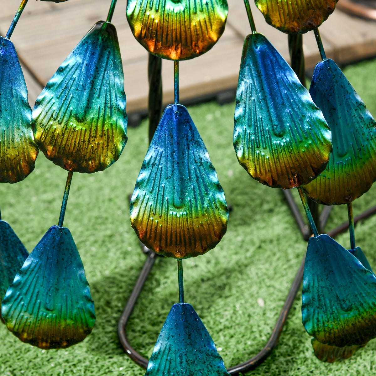 Steel Peacock Garden Statue with Stakes Durable Outdoor Decoration - Multi-Coloured