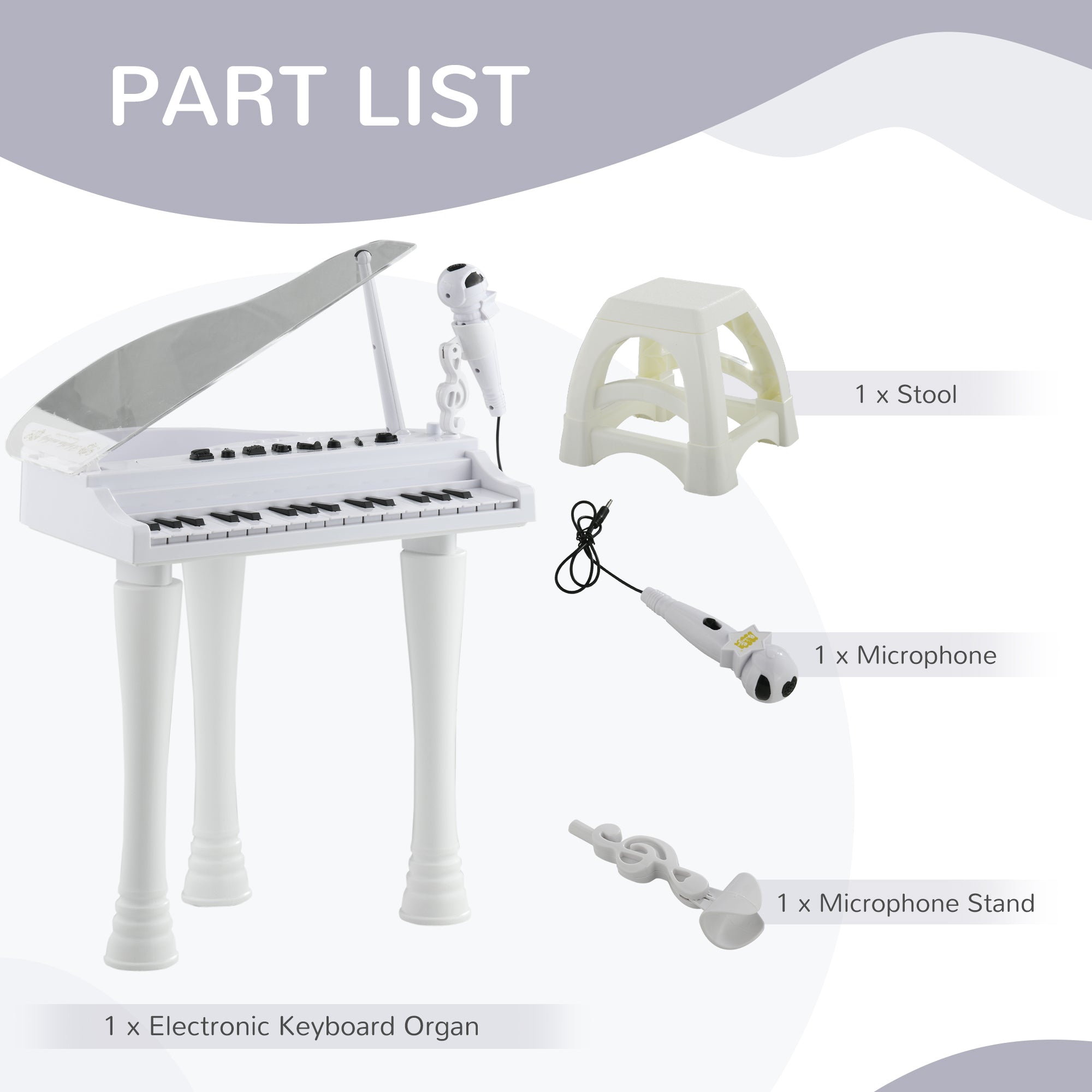 32 Keys Kids Piano Keyboard w/ Stool, Lights, Microphone, Multiple Sounds, Removable Legs, Electronic Musical Instrument, White