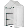 Portable 2 Tier Steel Frame Greenhouse with PE Cover and Roll-Up Door - Green