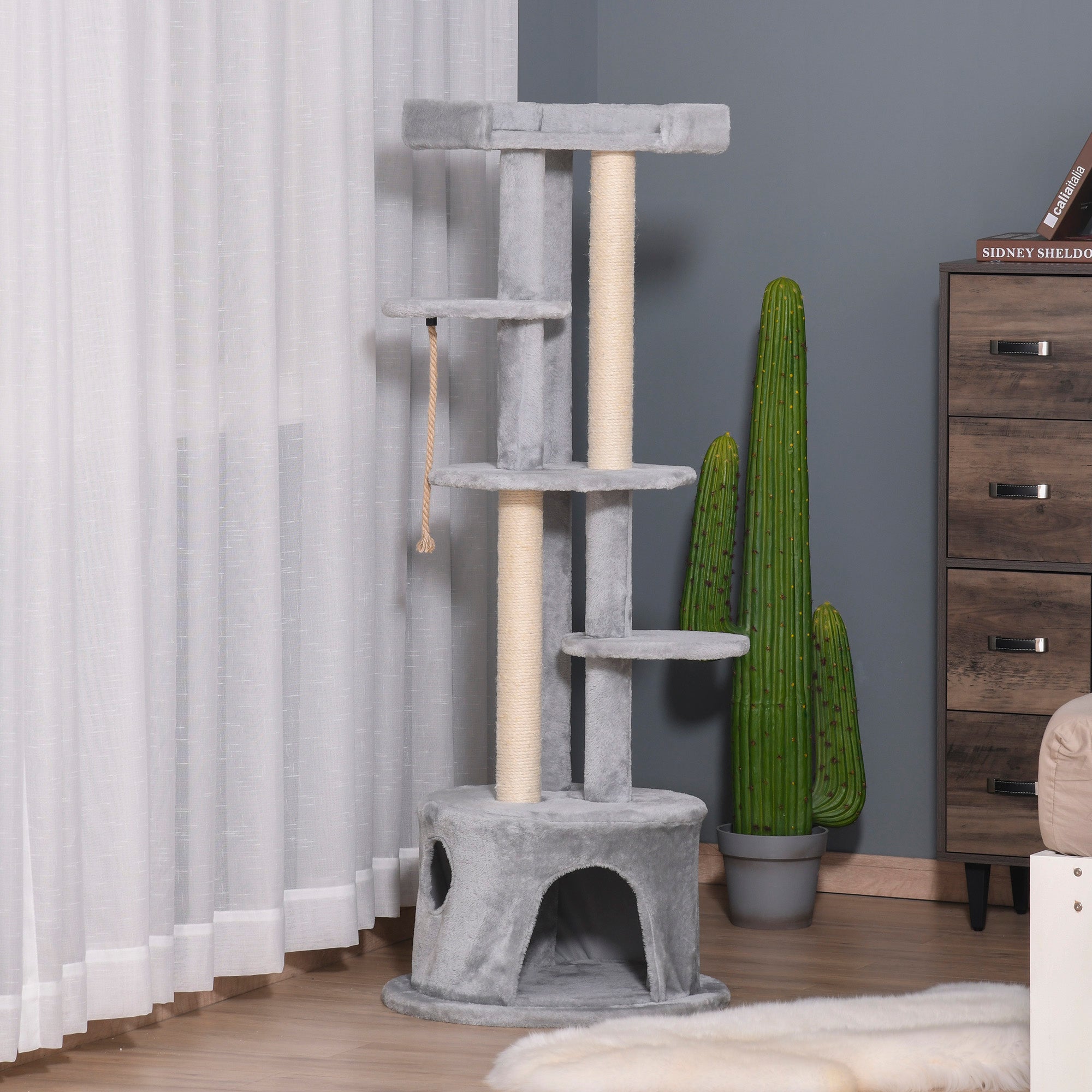 Cat Tree Kitten Tower Multi-level Activity Centre Pet Furniture with Scratching Post Condo Hanging Ropes Plush Perches Grey