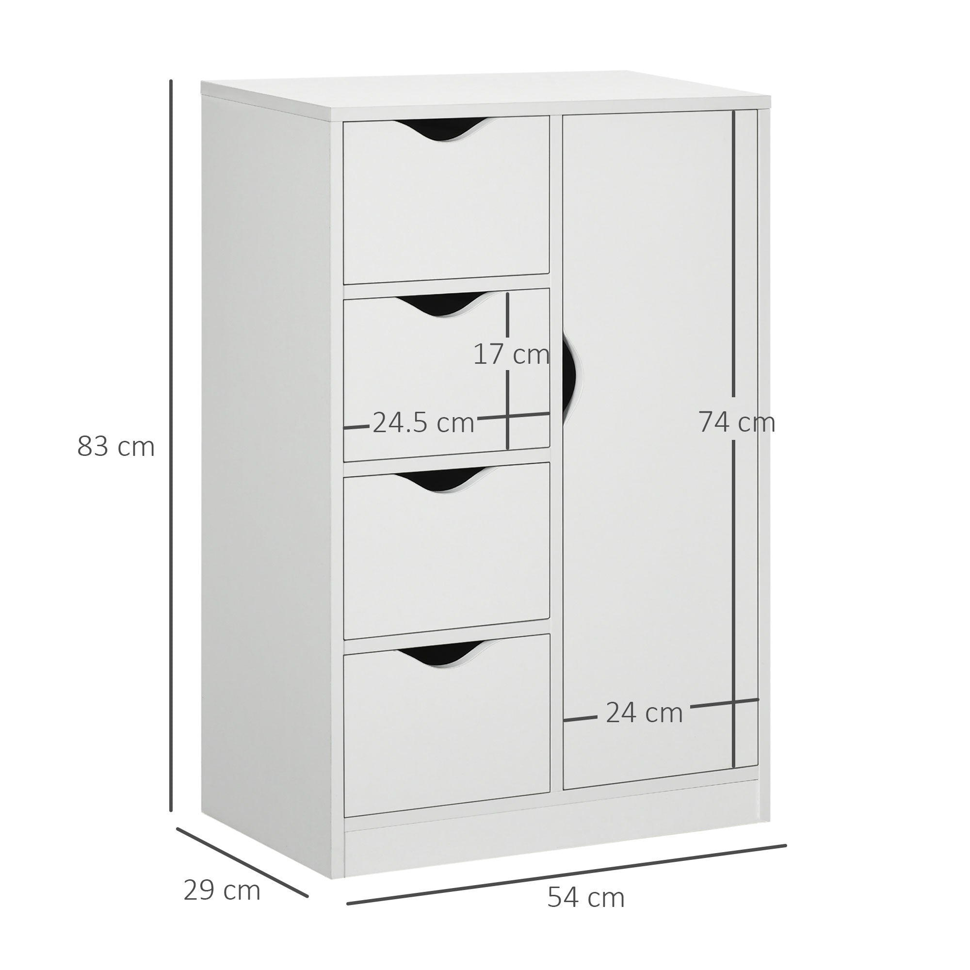 Freestanding Bathroom Cabinet with 4 Drawers & Door Cupboard for Living Room, Kitchen, Bedroom - White