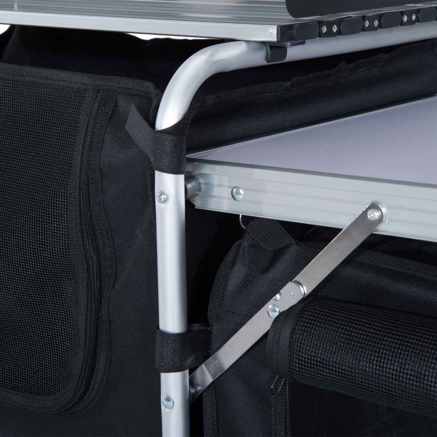 Portable Folding Camping Kitchen Table with Storage and Windscreen Grey