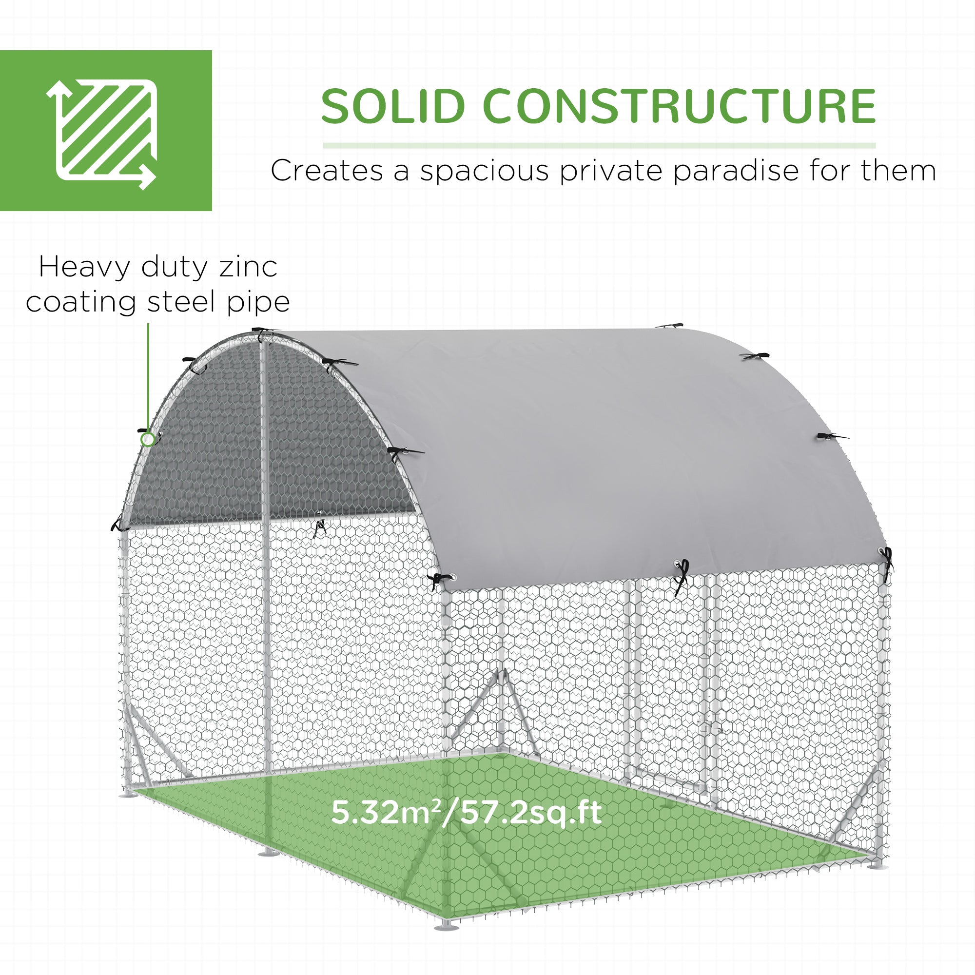 Chicken Run Coop, Galvanized Walk In Chicken House, Hen Poultry House Cage, Rabbit Hutch Playpen w/ Water-Resist Cover Outdoor, 2.8 x 1.9 x 2m