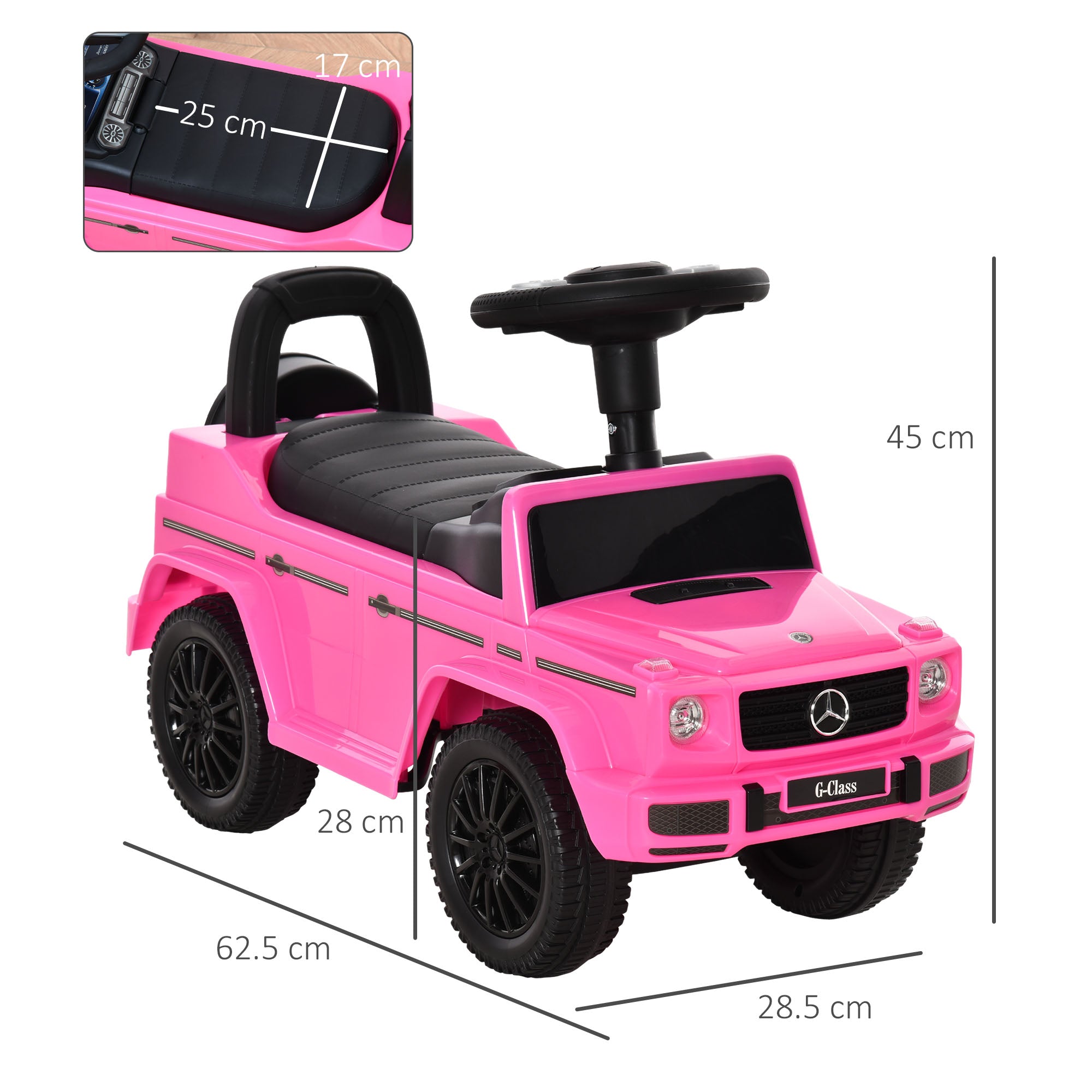 Aosom Compatible Baby Push Handle Sliding Car Mercedes-Benz G350 Licensed Foot to Floor Slider w/ Horn Under Seat Storage Pink