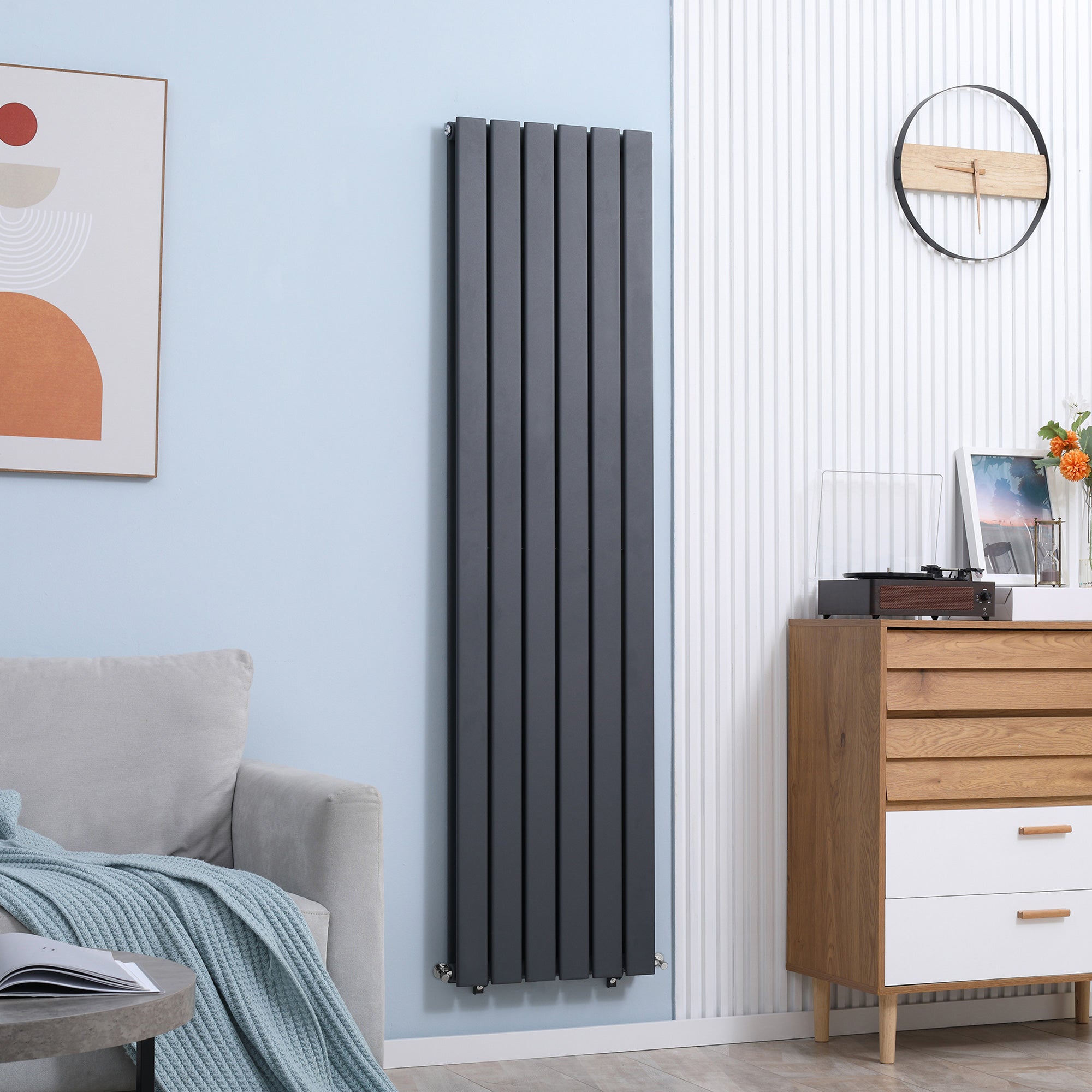 Wall-mounted Heater Water-filled Heat, Centralised Space Heater, Horizontal Designer Radiators, for Bedroom Home Office, Grey