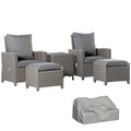 5 Piece Outdoor PE Rattan Patio Furniture Set with Reclining Chairs and Cooler Table - Grey
