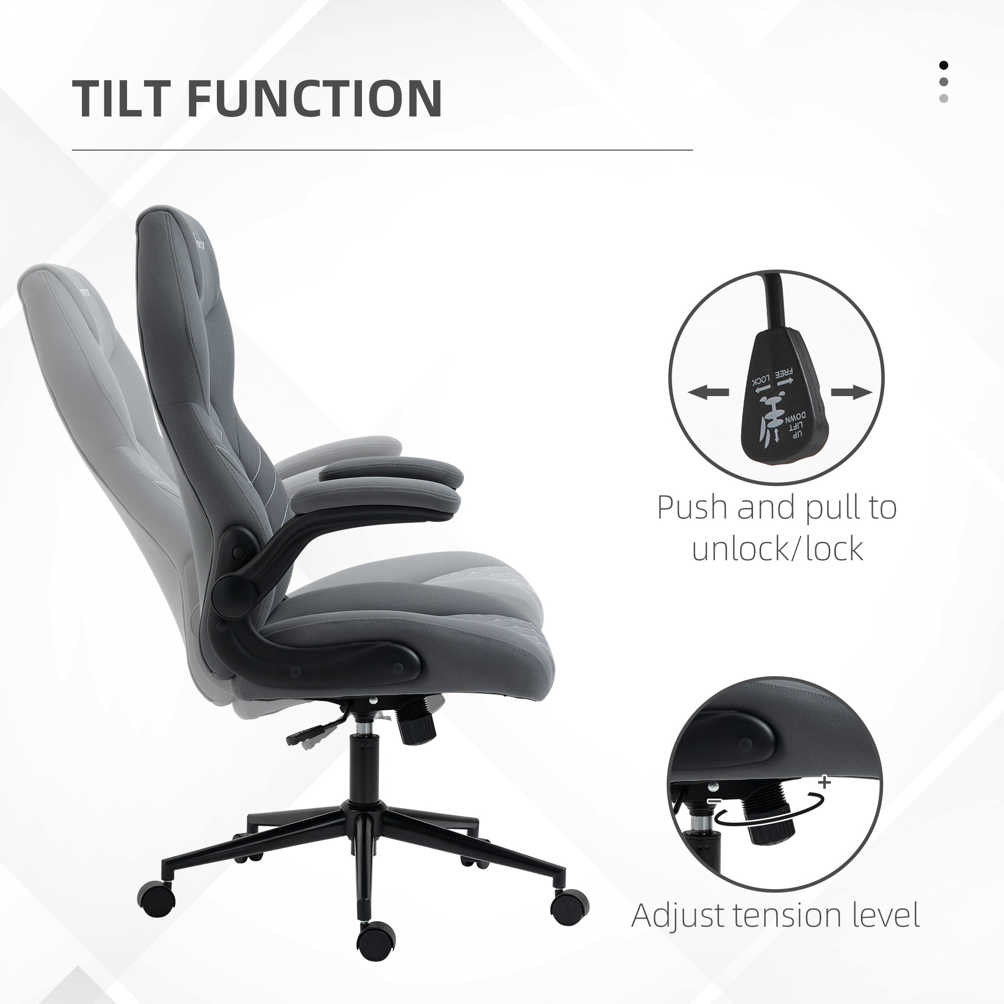 Home Office Desk Chair, Computer Chair with Flip Up Armrests, Swivel Seat and Tilt Function, Dark Grey