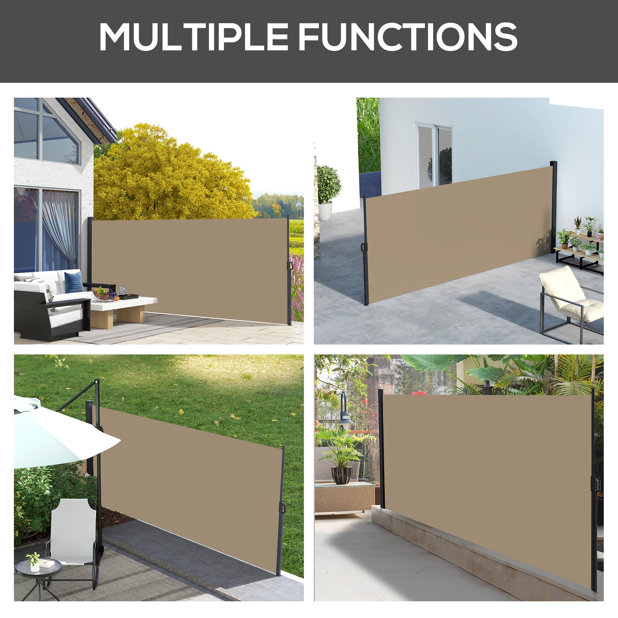 Retractable Outdoor Privacy Screen Awning with UV Protection - Khaki