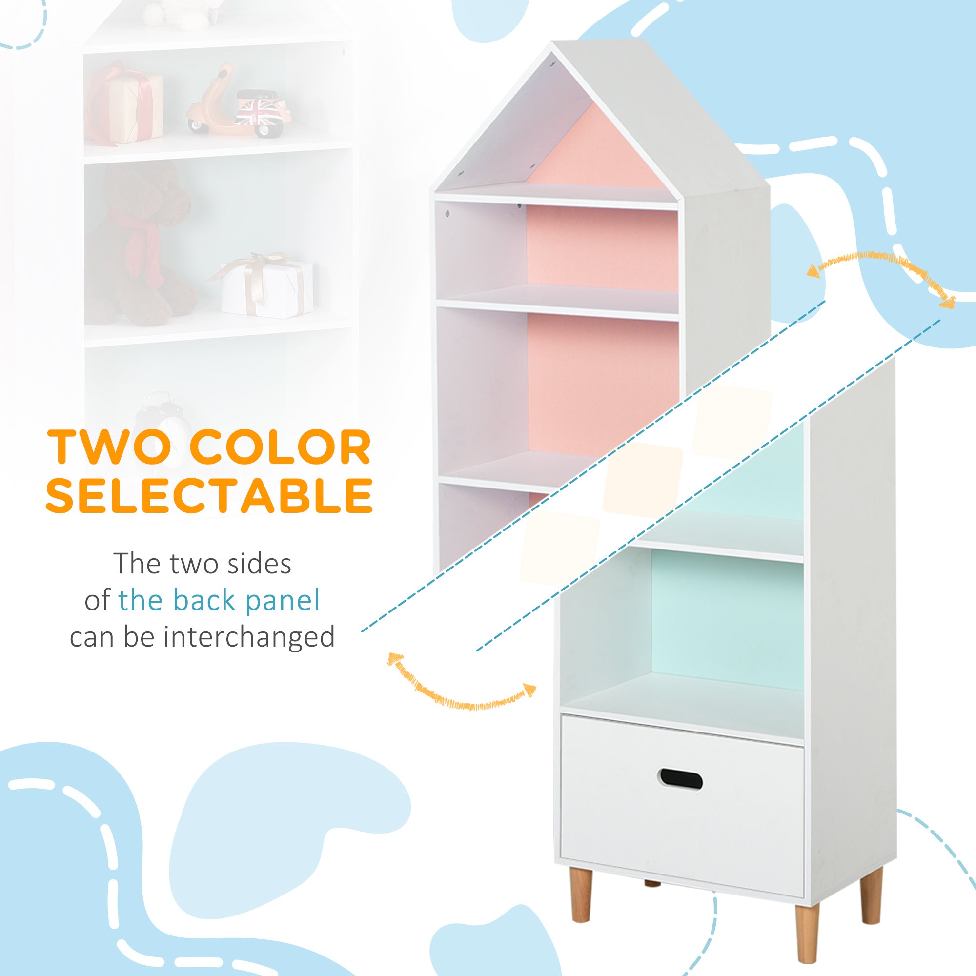 Kids MDF 5-Tier Bookshelf w/ Drawer White/Blue