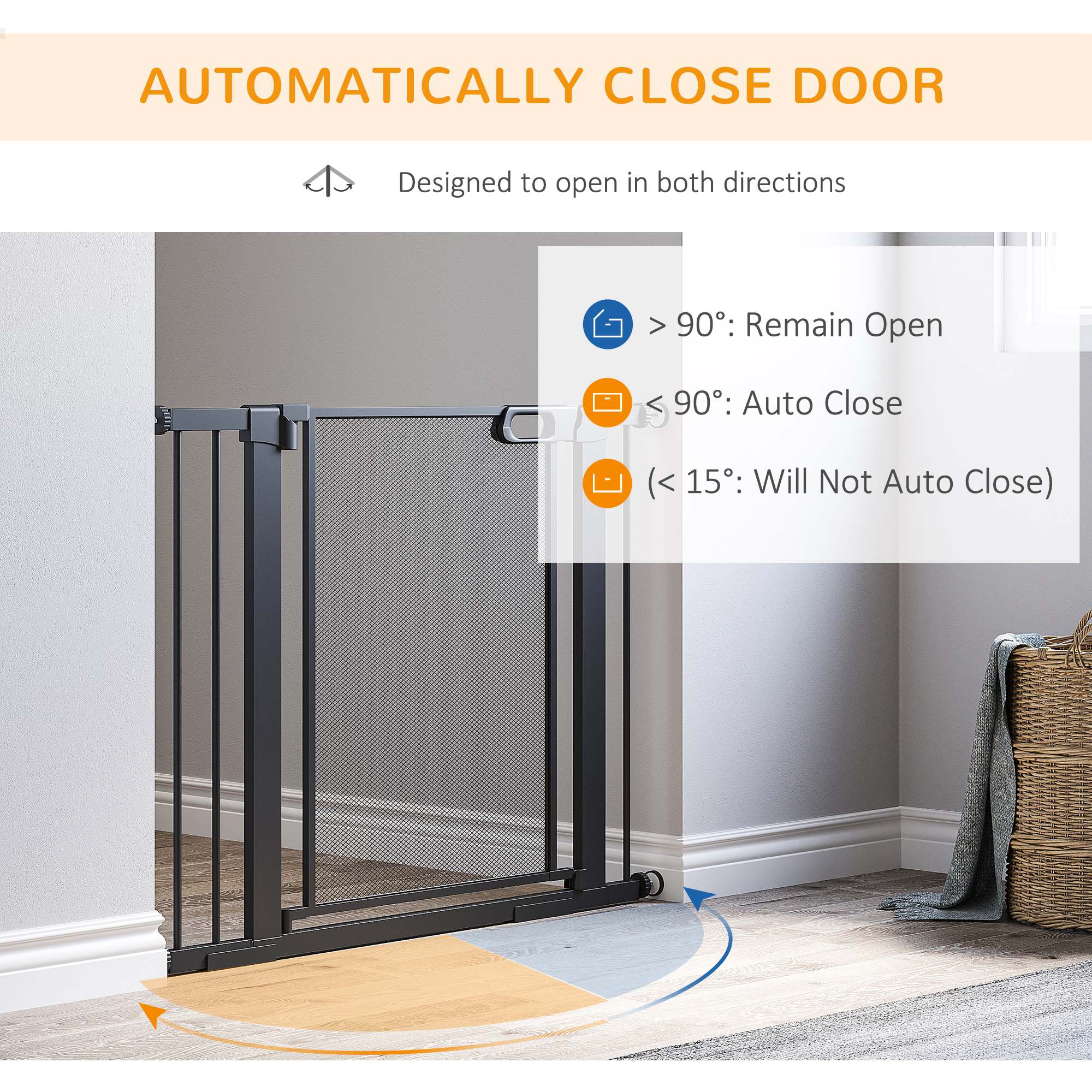 Pressure Fit Safety Gate for Doors and Stairs, Dog Gate with Auto Close, Pet Barrier for Hallways, with Double Locking, 2 Extensions Kit Black