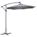 3m LED Banana Parasol Cantilever Garden Umbrella with Solar Lights, Crank Handle & Cross Base - Grey