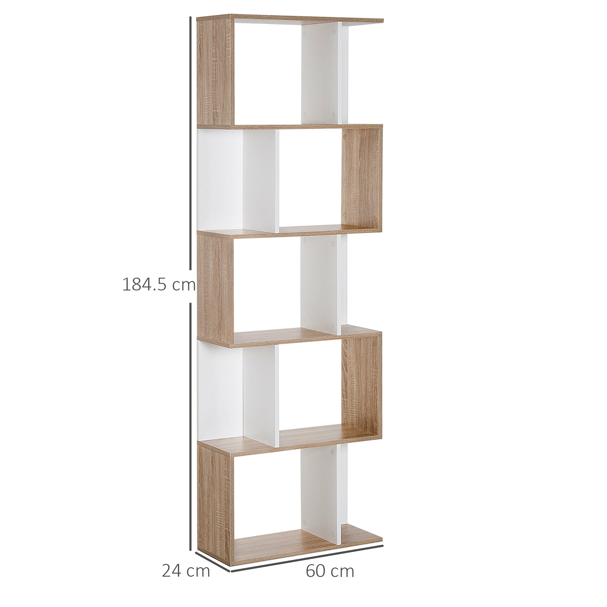 5-tier Bookcase Storage Display Shelving S Shape design Unit Divider White