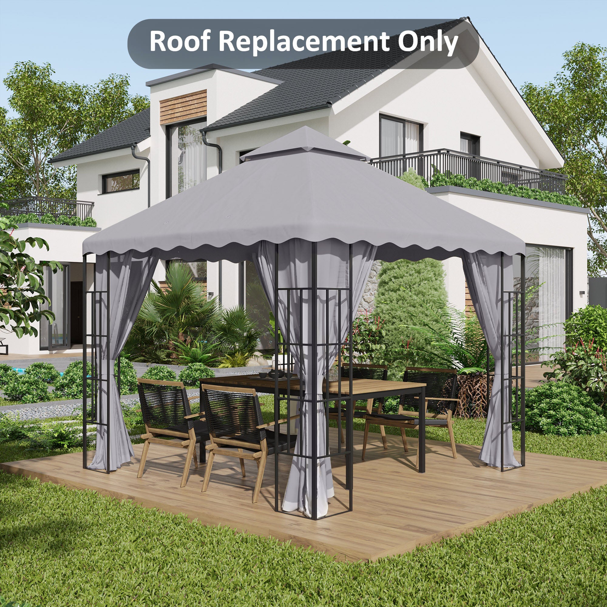 3 x 3 (m) Gazebo Canopy Replacement Covers, 2-Tier Gazebo Roof Replacement (TOP ONLY), Light Grey