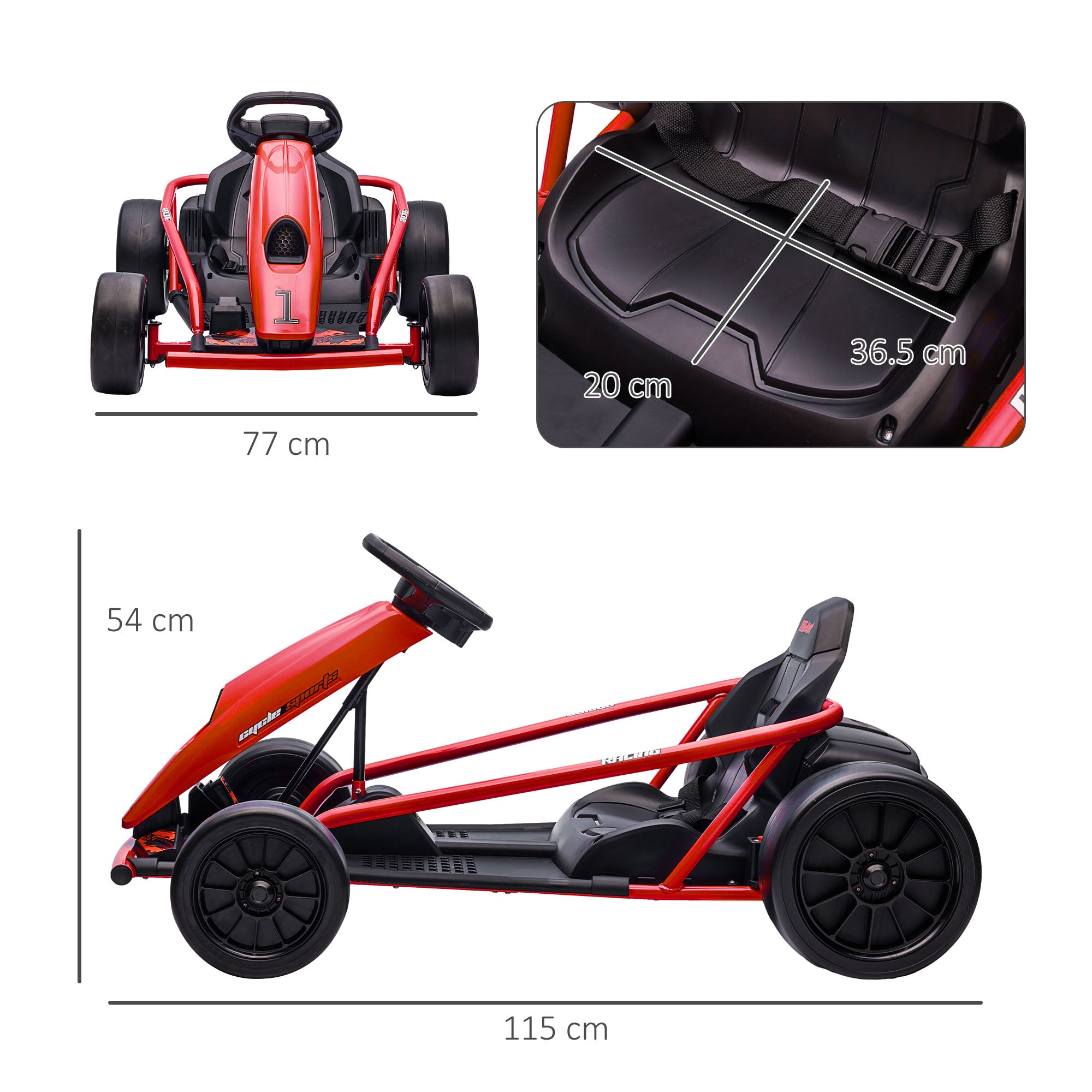 24V Electric Kids Go Kart with Drift and 2 Speeds for Ages 8-12 - Red